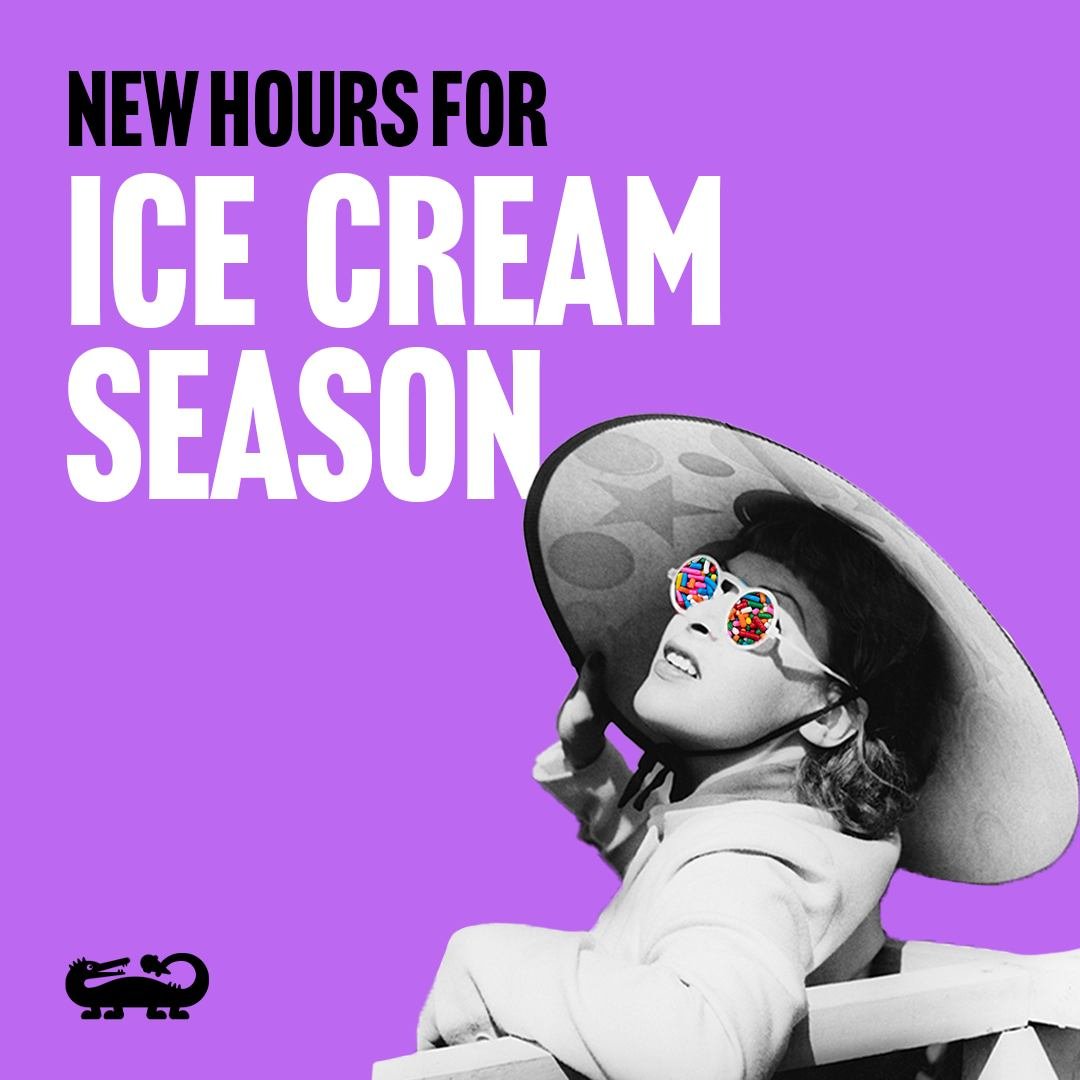 It's officially ICE CREAM SEASON!🍦☀️

With the new season comes new hours (and more time to enjoy Ivanna😉). Come grab a scoop!

Monday &ndash; Thursday: 12:00 PM - 9:30 PM
Friday &amp; Saturday: 12:00 PM - 10:30 PM
Sunday: 1:00 PM - 9:00 PM