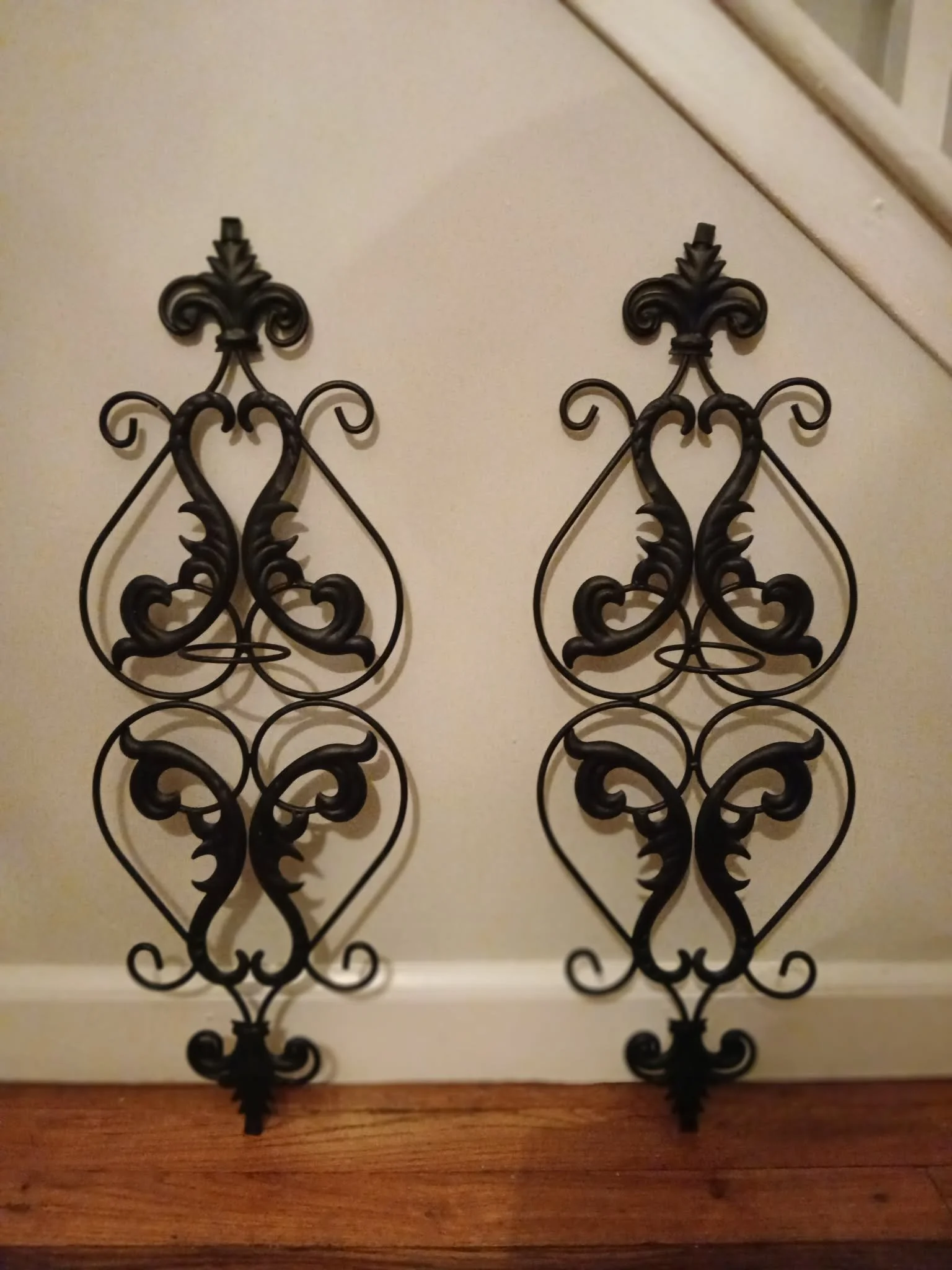 2001 Vintage Ornate Wrought Iron Wall Candle Holders