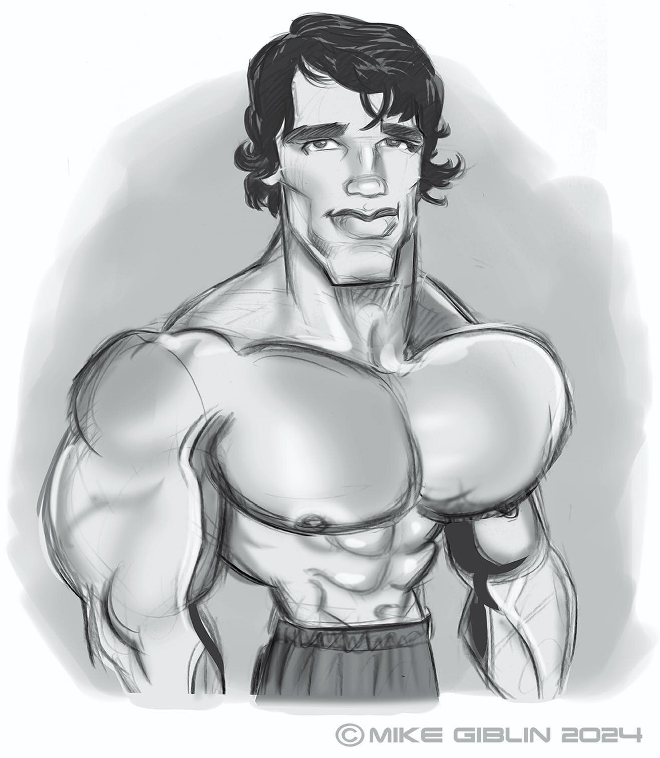Something I&rsquo;ve been doodling around with this afternoon. It started as a pencil sketch before I scanned for some adjustments and shading.

I find Arnold in his bodybuilding days endlessly fascinating to draw, his physique was just insane.

#arn