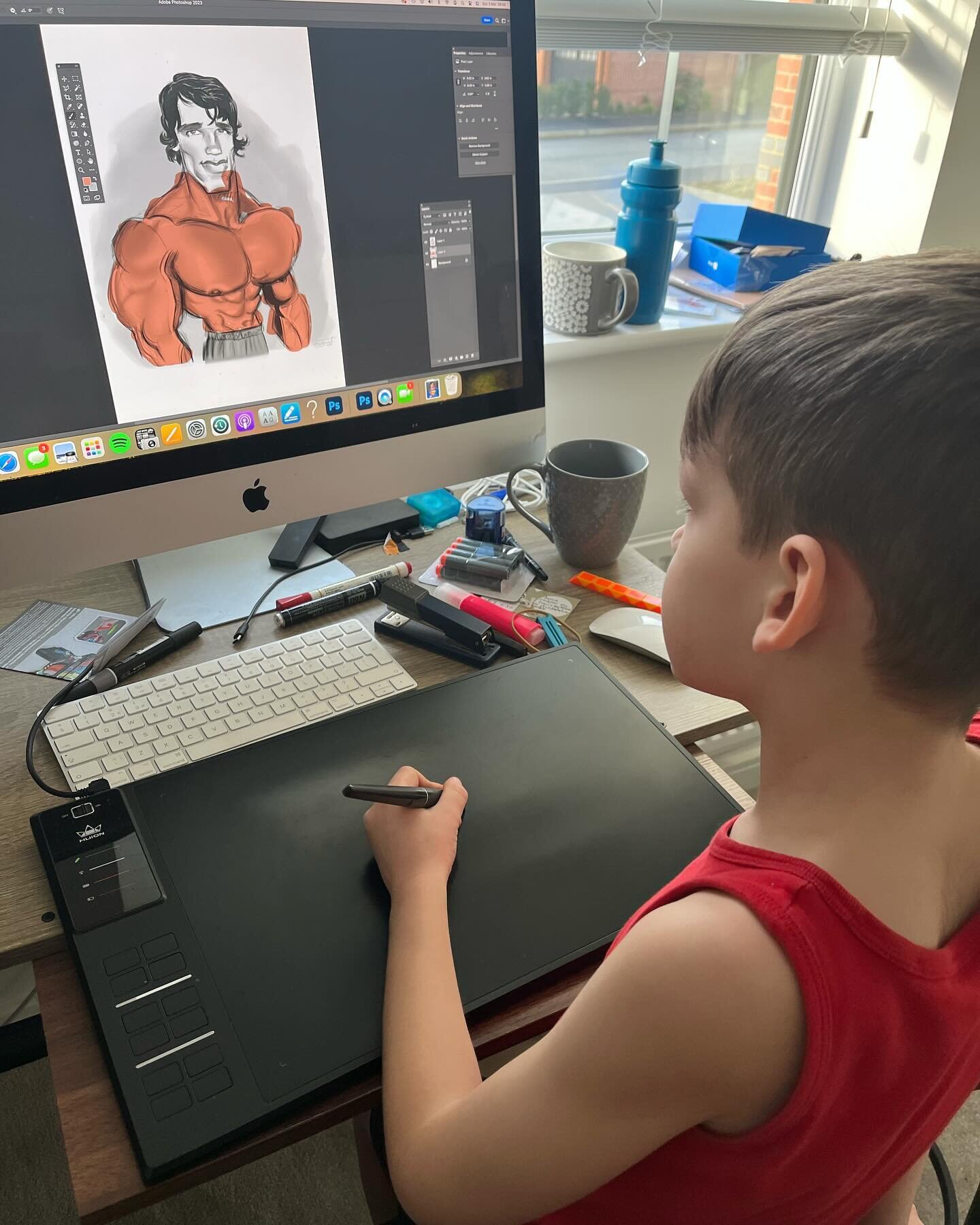 The next generation in training&hellip; 🥰

#artistintraining #caricature #digitalcolour #digitalsketch #graphicstablet #adobephotoshop #schwarzenegger #prouddad