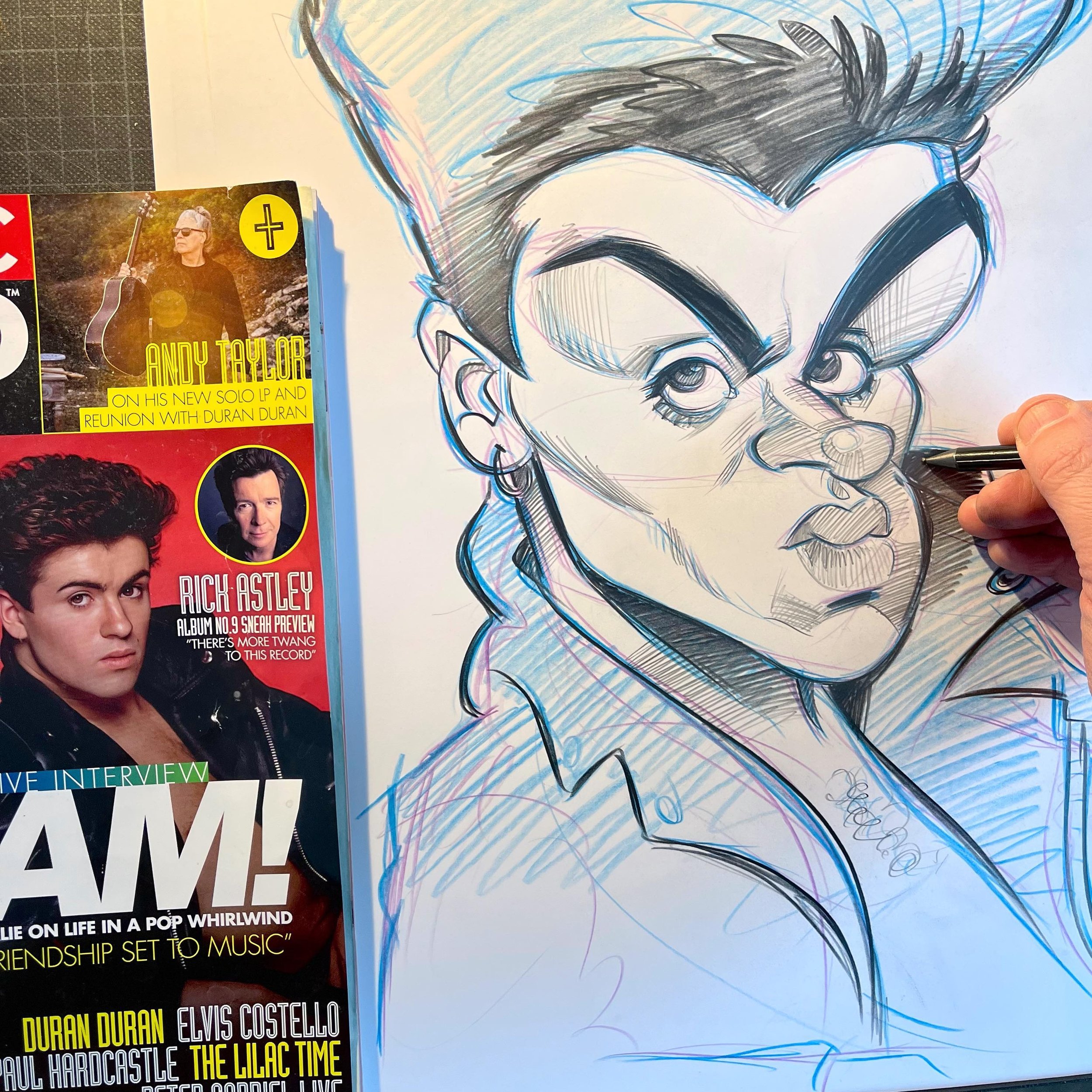 I&rsquo;ve had this issue of Classic Pop kicking around for a while, always thought the styling and expression of Wham in their &lsquo;Fantastic&rsquo; era would make for an interesting drawing. Here&rsquo;s a WIP of George.

#georgemichael #wham #wh