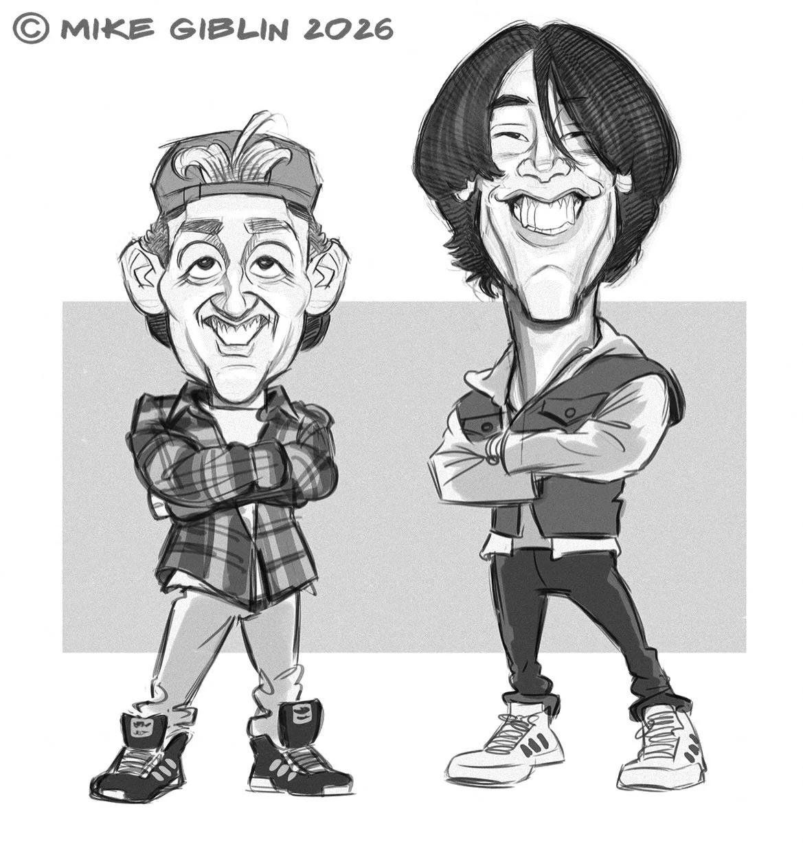 Bill &amp; Ted&rsquo;s Bogus Journey is one of my all-time favourite movies and I&rsquo;ve wanted to create a character lineup for some time. Finally got around to working on some initial sketches of the Stallyns today. I&rsquo;m of two minds whether