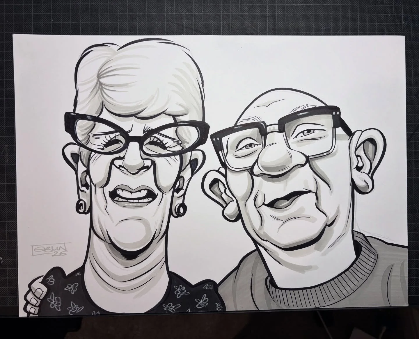 Finished a little hand-drawn caricature commission last night. I haven&rsquo;t been feeling particularly fired up about my art lately, but really enjoyed working on this; I think because I tried to keep things a bit more loose and spontaneous, and no