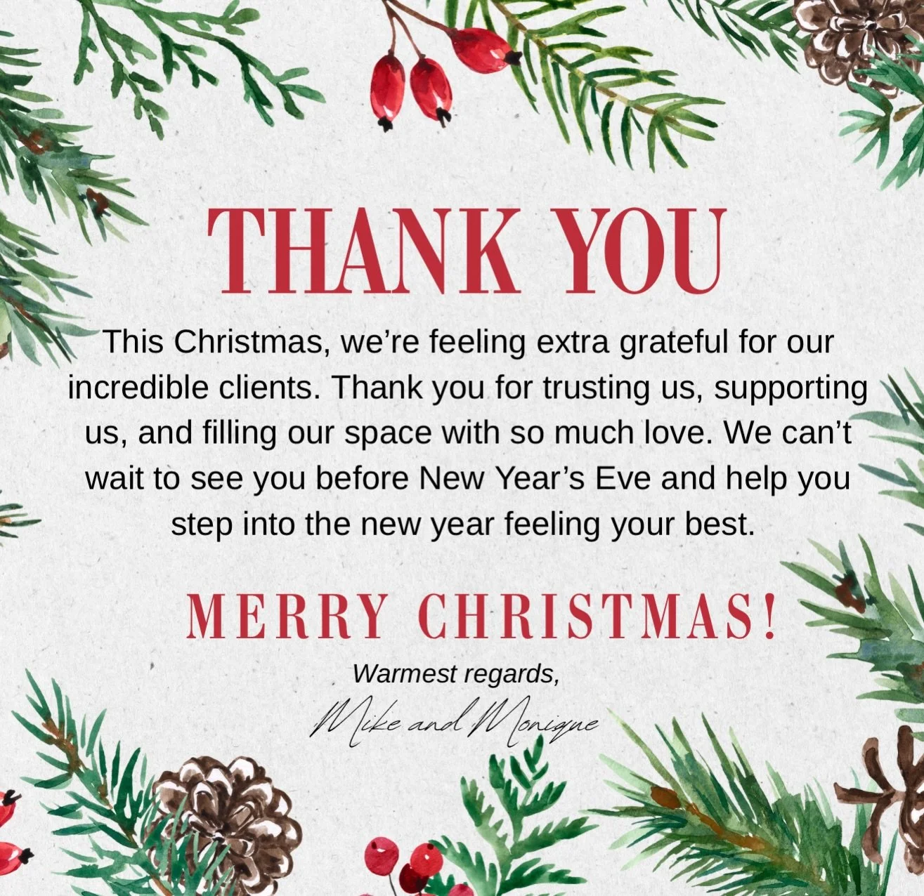 This Christmas, we&rsquo;re feeling extra grateful for our incredible clients.
Thank you for trusting us, supporting our small business, and filling our space with so much love this year. 🤍

We can&rsquo;t wait to see you before New Year&rsquo;s Eve