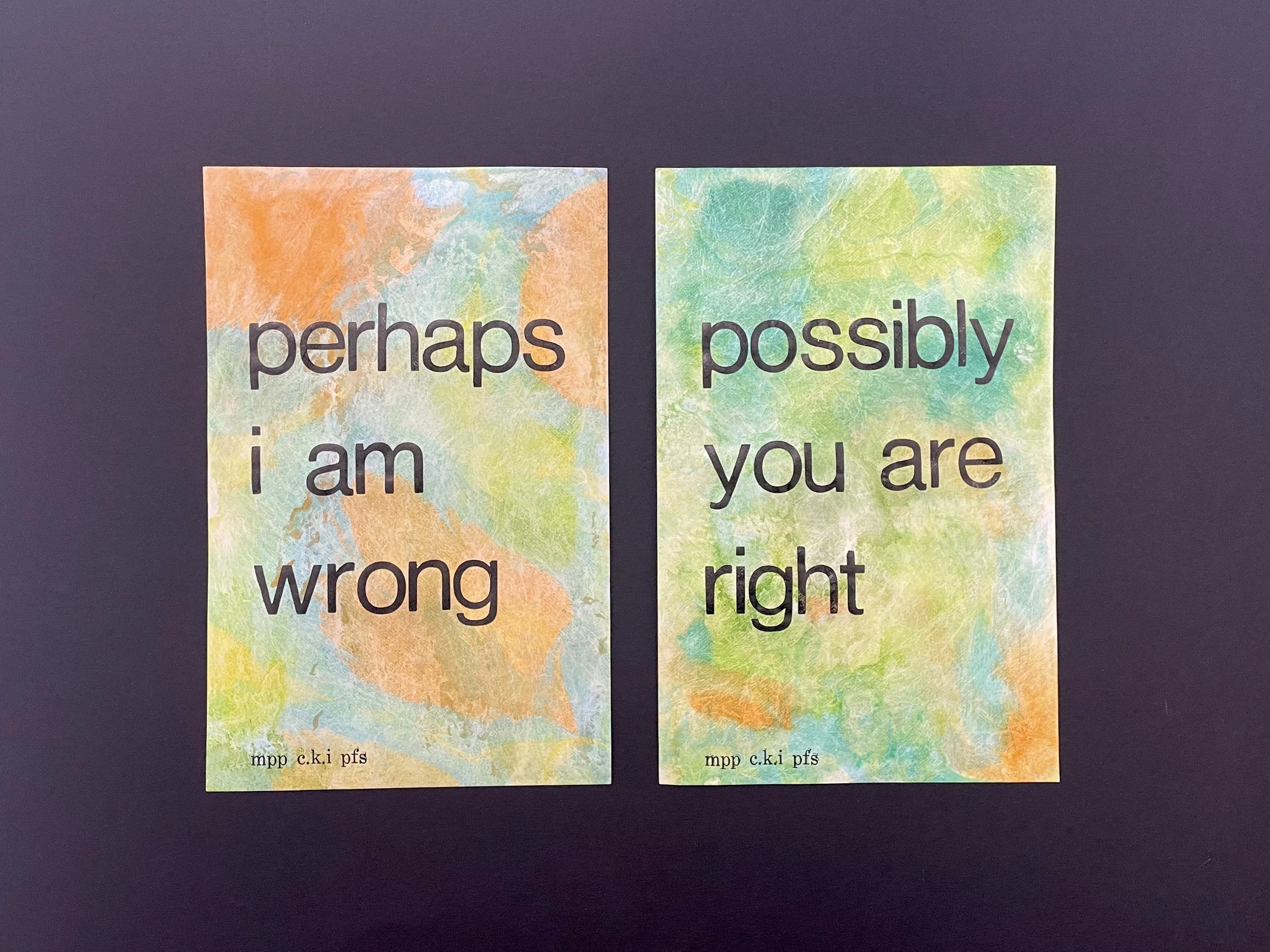 Possibly Perhaps (mini diptych letterpress print - set M)