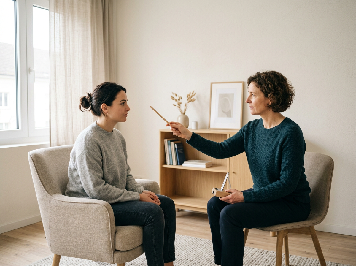 client in therapy doing Accelerated Resolution Therapy in office