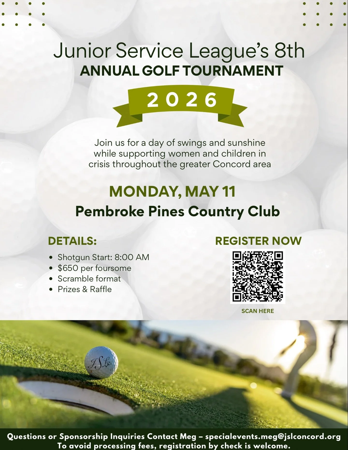 ⛳️ Registration is now open!

Join us on Monday, May 11, 2026 for the Junior Service League of Concord&rsquo;s 8th Annual Golf Tournament at Pembroke Pines Country Club.

🏌️&zwj;♂️ Shotgun start at 8:00 AM
💰 $650 per foursome
📍 Pembroke Pines Coun