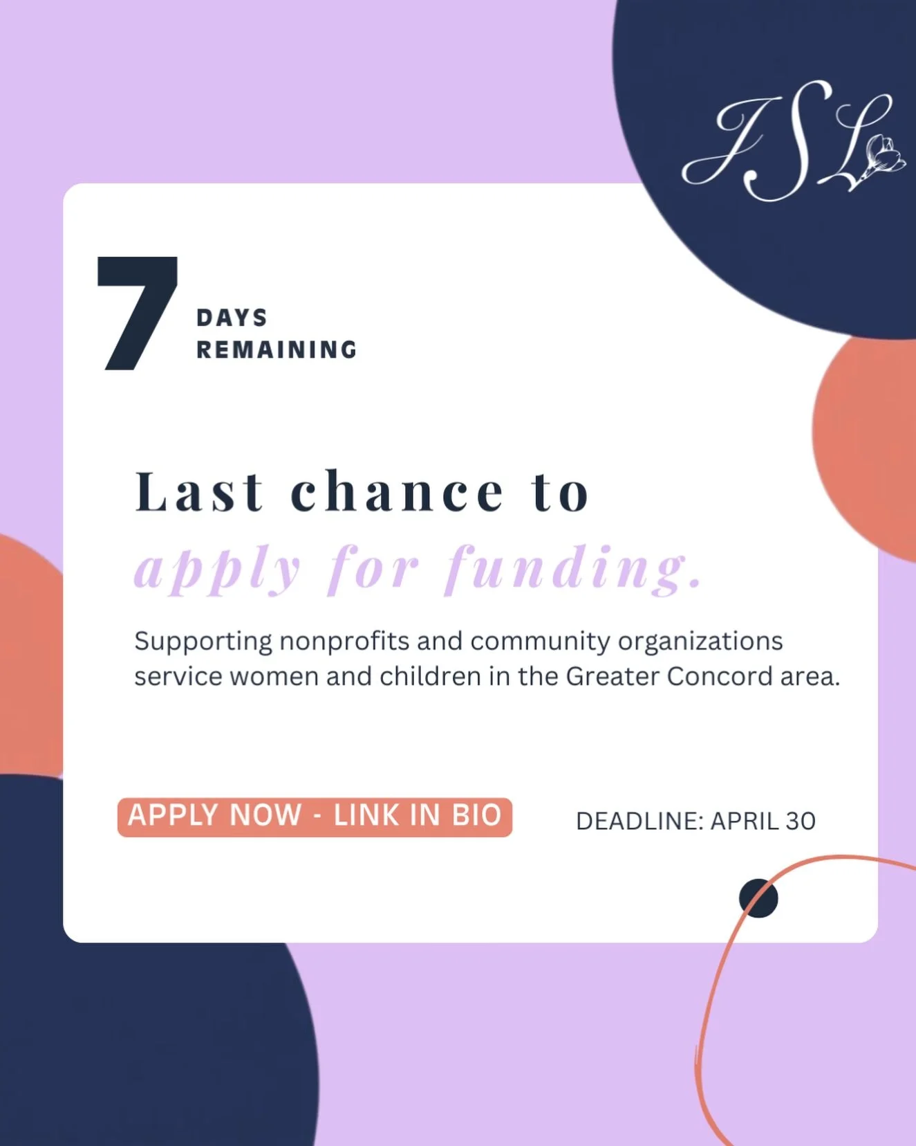 Grant Applications Close April 30. Don&rsquo;t Miss Your Chance
Only 8 days left to submit your grant application! If you&rsquo;re a local nonprofit, community organization, or individual experiencing a crisis related to the needs of women and childr
