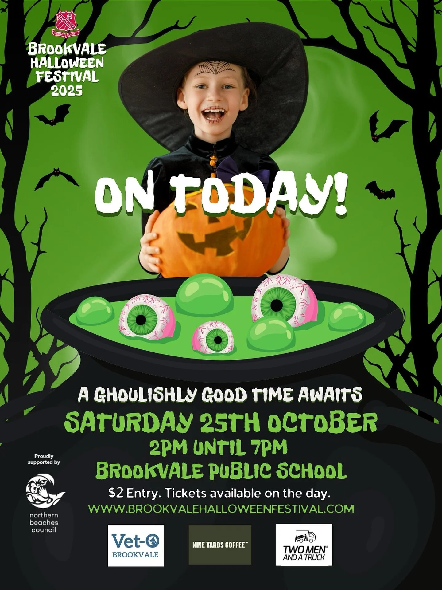 👻 Today&rsquo;s the day! Brookvale Halloween Festival is finally here!

Join us from 2pm&ndash;7pm at Brookvale Public School for an afternoon full of spooky fun, food, games, music and entertainment for all ages.

🎟️ Tickets available at the gate.