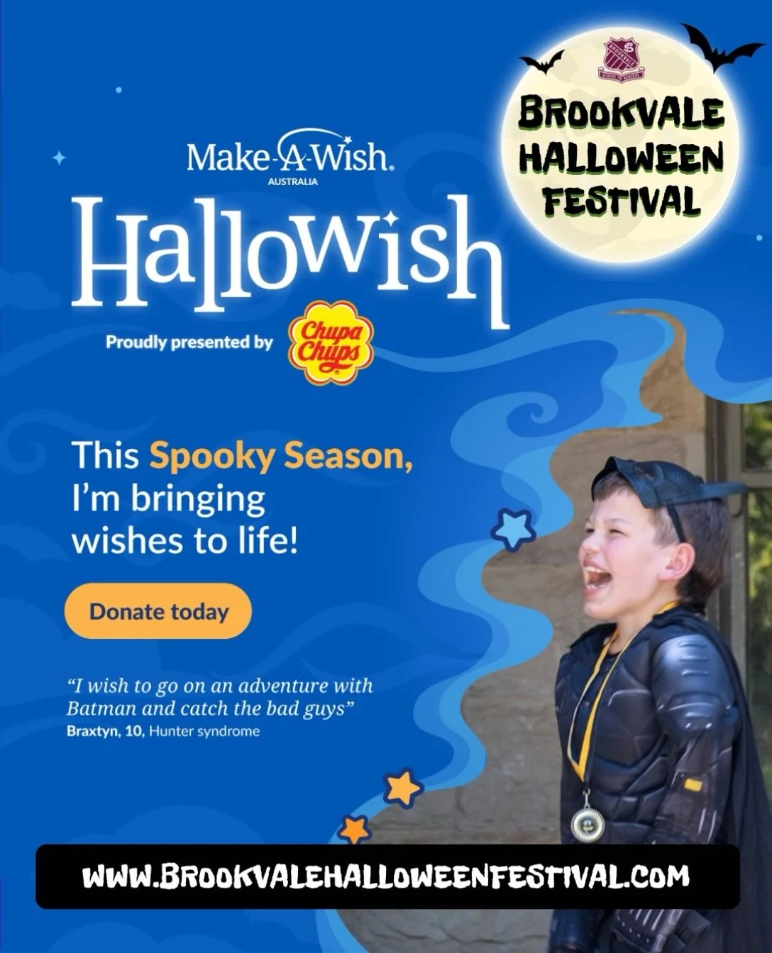 ✨We&rsquo;re making wishes come true this Halloween! ✨

Brookvale Halloween Festival is proud to be supporting Make-A-Wish Australia&rsquo;s Hallowish campaign!

This Halloween, we&rsquo;re helping raise funds to grant life-changing wishes for childr