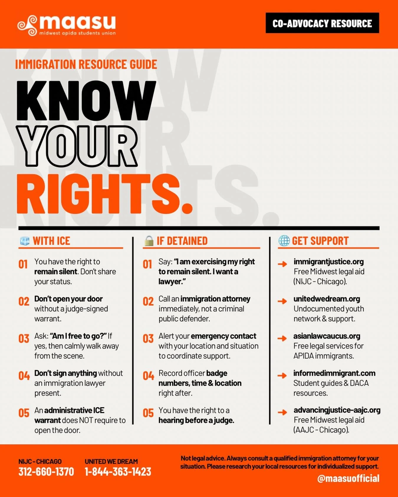 🛡️ Know Your Rights: Immigration Resource Guide 🛡️
MAASU stands in solidarity with our APIDA communities during these uncertain times. We want to make sure you and your loved ones are informed and empowered.
📌 Here&rsquo;s what you need to know:
?