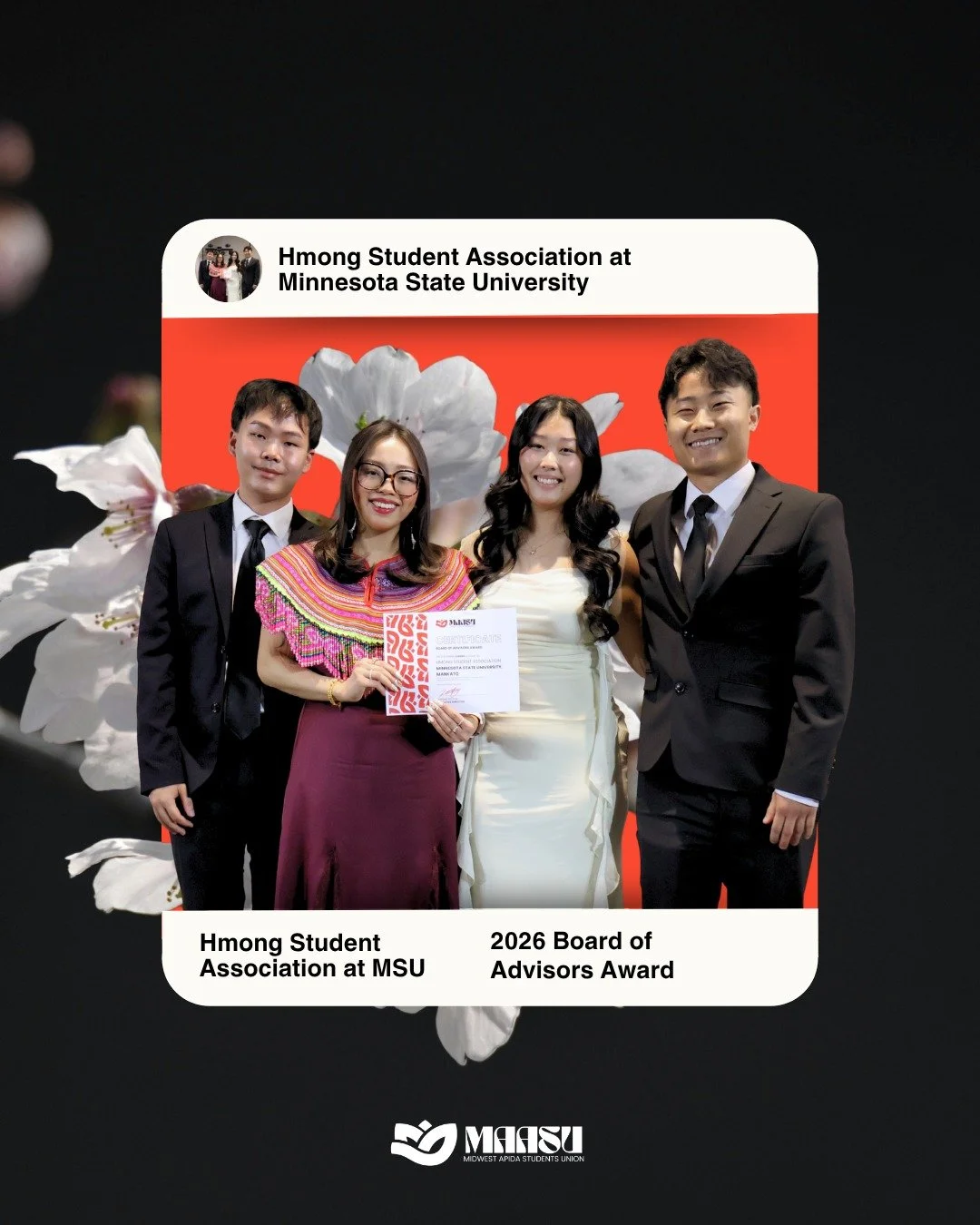 🏆 2026 MAASU Board of Advisors Award Winner 🏆

Congratulations to the Hmong Student Association at Minnesota State University, Mankato for being selected as this year&rsquo;s BOA Award recipient! 🎉

This award recognizes organizations that demonst