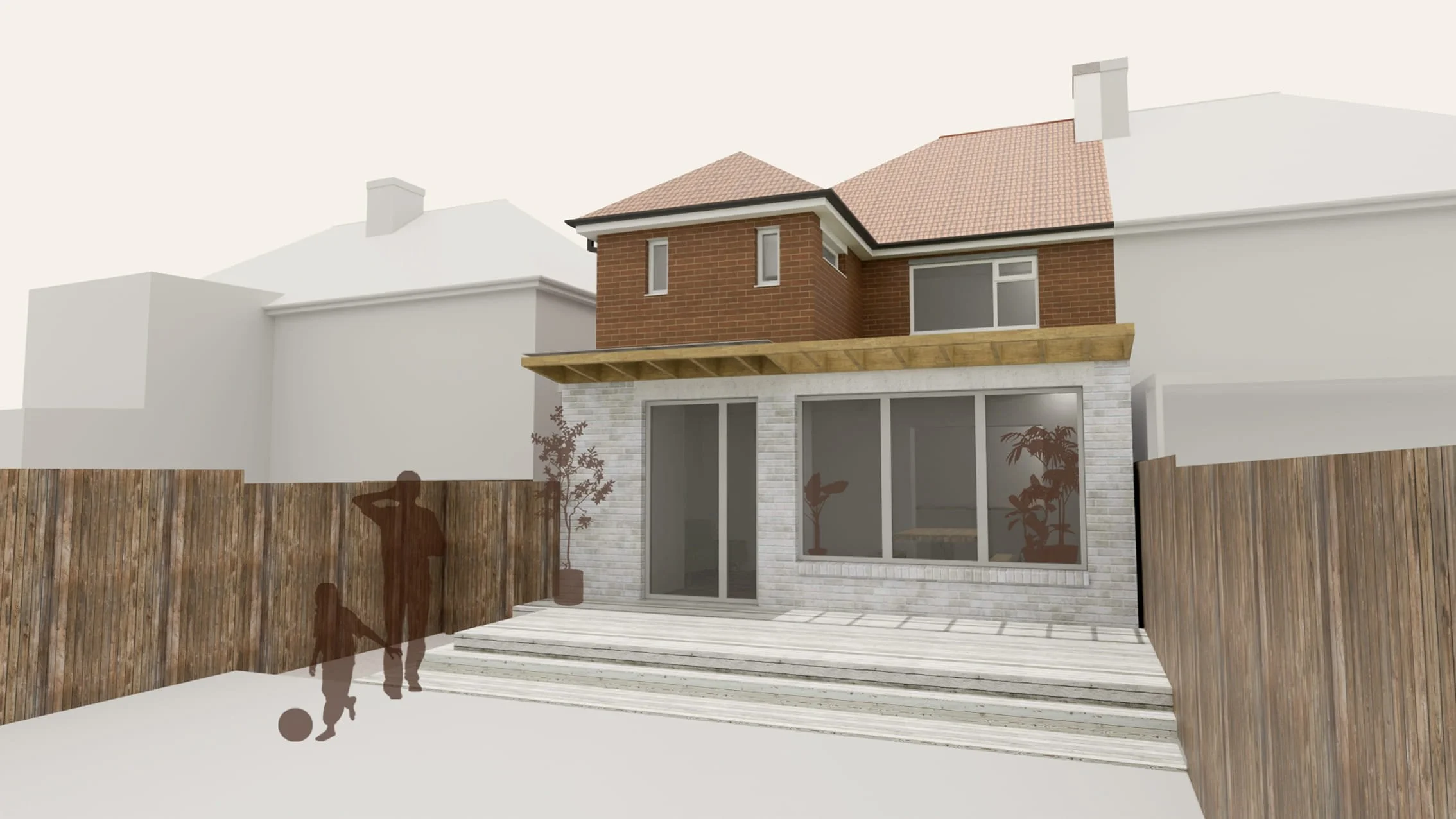 Distant visualisation of a new two-storey home extension in Sussex - Feron Architects.
