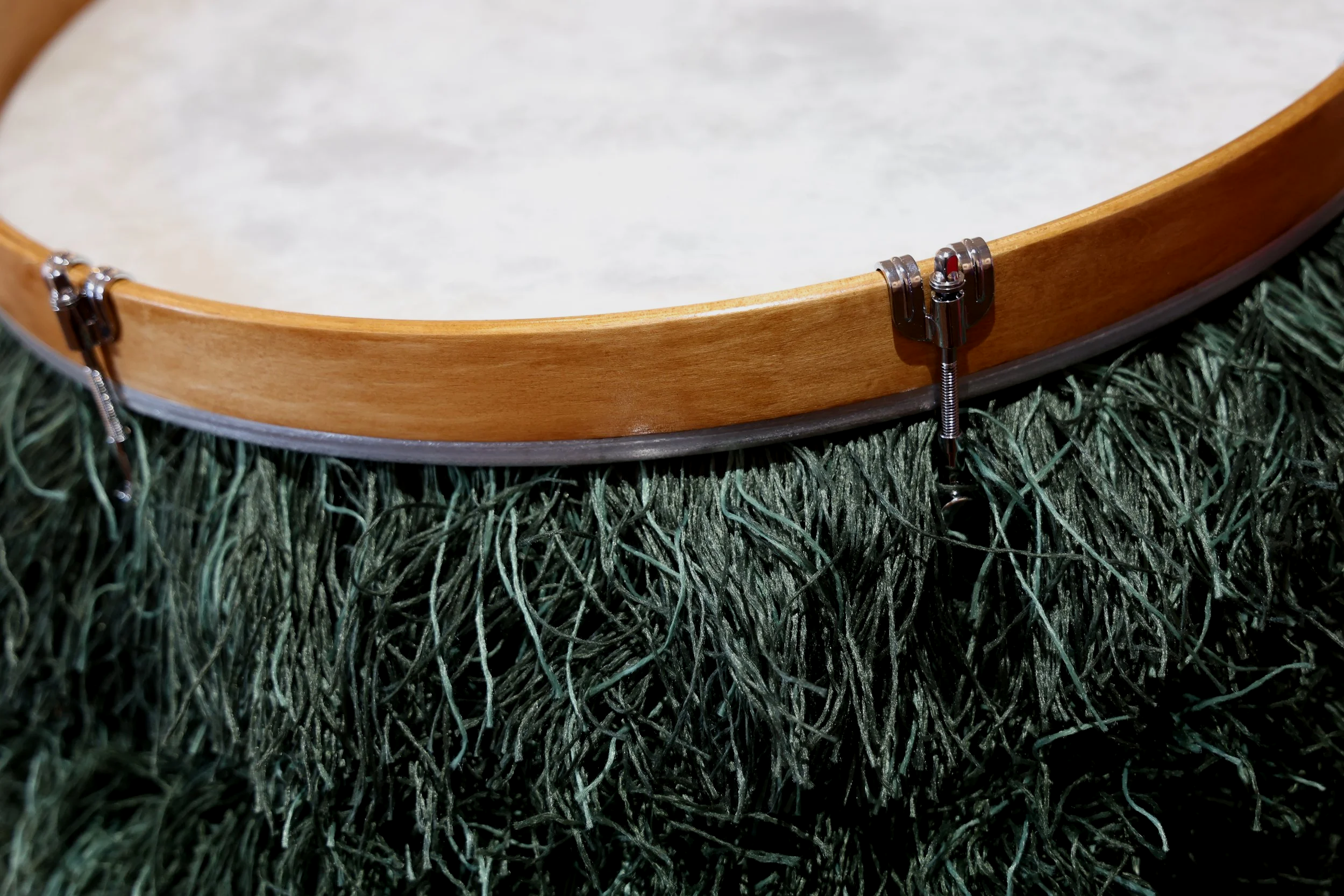 Sound Sculpture of drum by artist Raul Romero for exhibition at the Elizabeth Foundation for the Arts, EFA Studios NYC