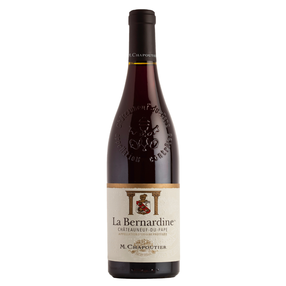 LA BERNADINE, M. CHAPOUTIER 
CHATEAUNEUF-DU-PAPE, 2023
 
 
Aromas of blackcurrant, plum, coffee and cherry.
The wine is medium bodied, rich, creamy with hints of herbs.
 
 
Grape Variety: Grenache / Syrah / Mourverde
 
Origin: Rhone Valley, France
 

