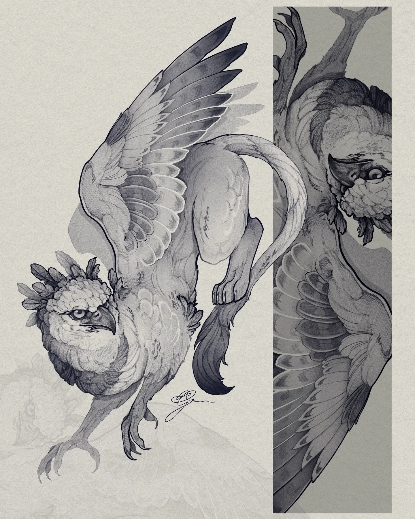 &bull;
𝐠𝐫𝐲𝐩𝐡𝐨𝐧
{𝘭𝘦𝘨𝘦𝘯𝘥𝘢𝘳𝘺 𝘨𝘳𝘪𝘧𝘧𝘪𝘯}

Le griffon, une cr&eacute;ature hybride d&rsquo;un lion et d&rsquo;un aigle, symbolise la puissance supr&ecirc;me, le courage, la vigilance et la majest&eacute;.

The griffin, a hybrid creatu