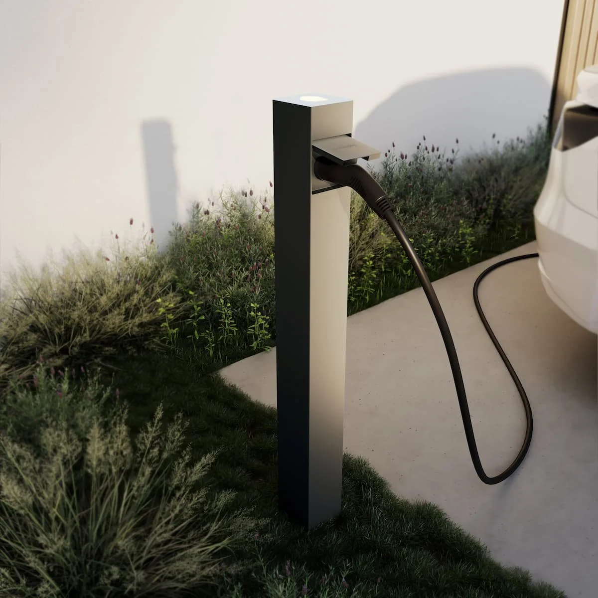 An at-home EV charger similar to the ones that Arconex can install.