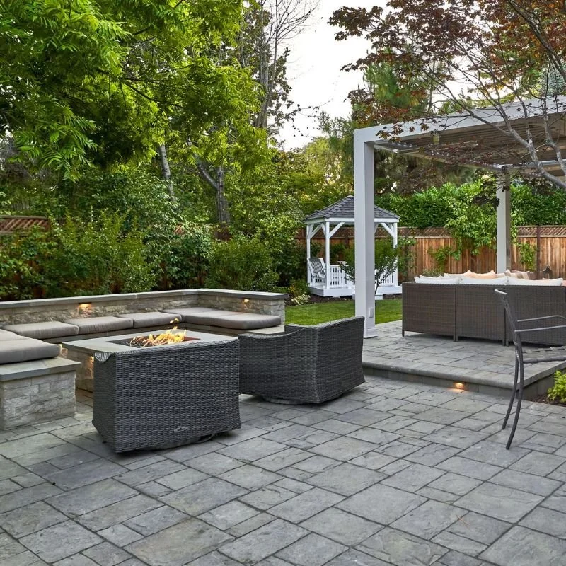 a modern stone patio