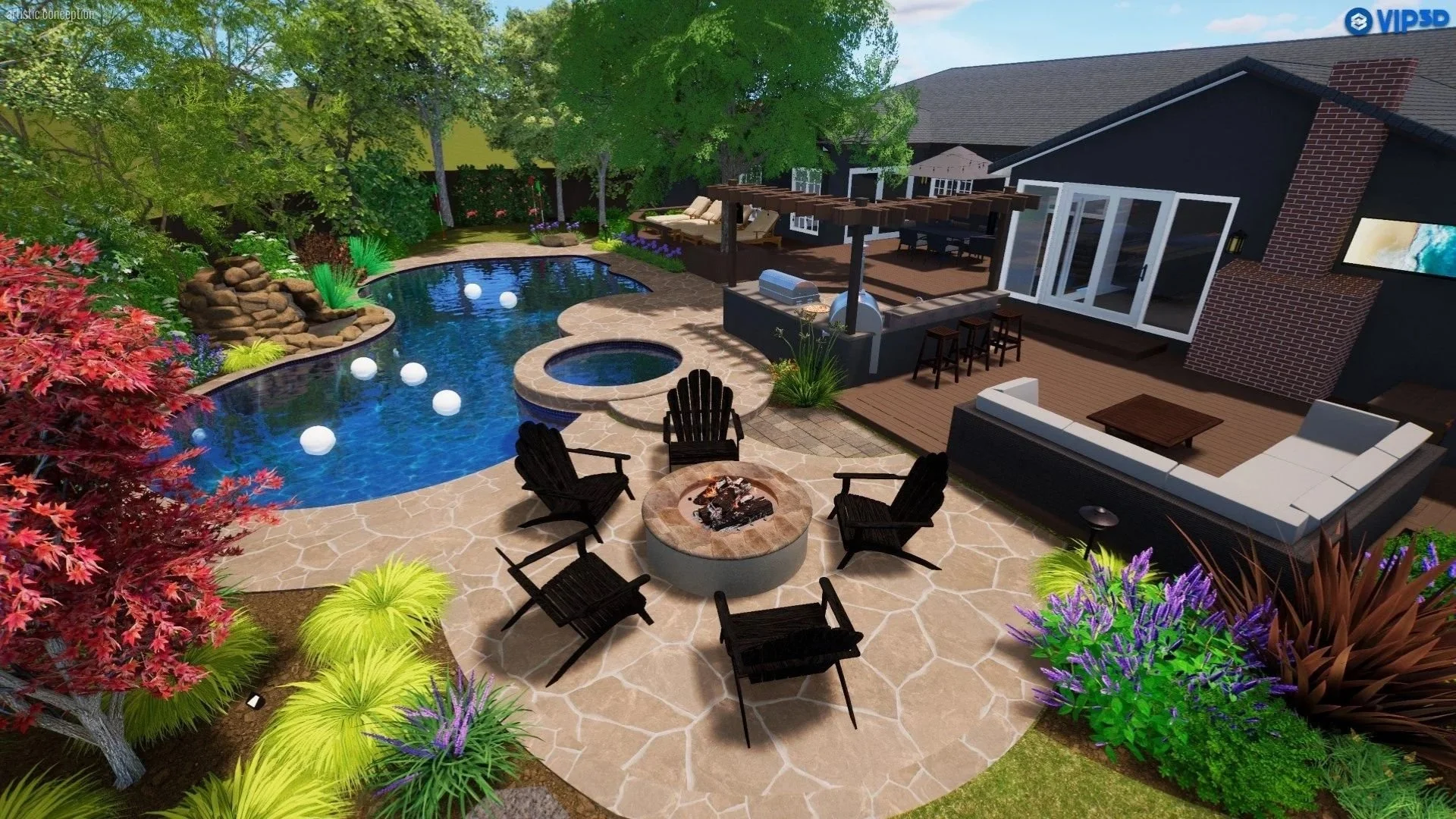 a 3D rendering of a backyard