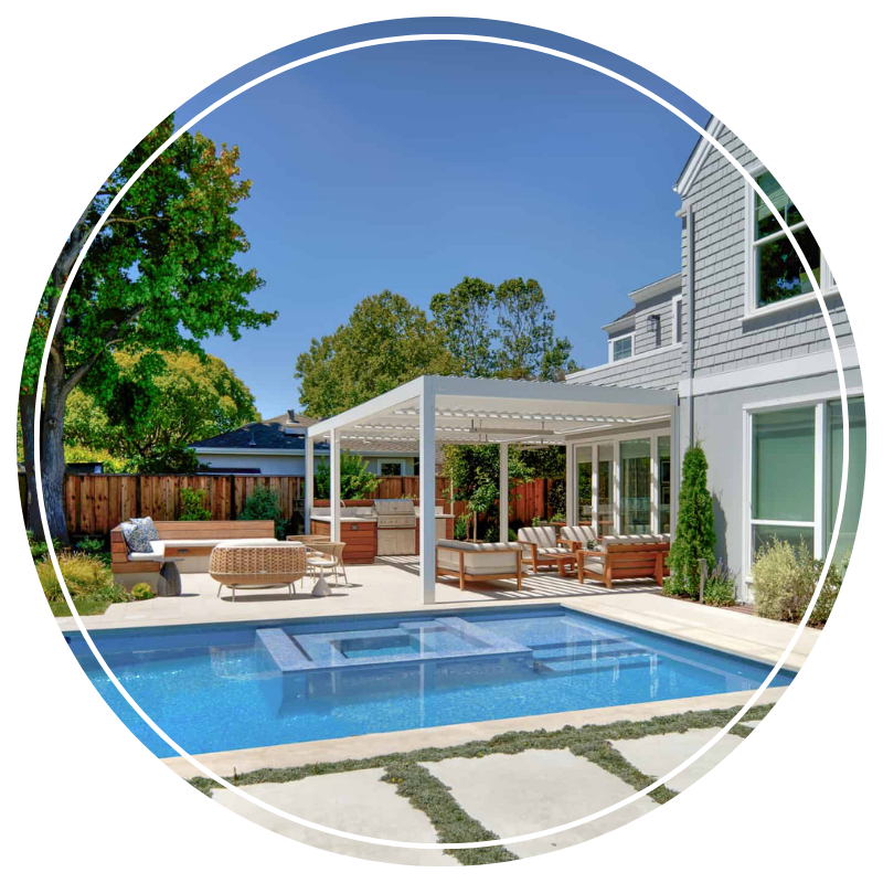 Luxury backyard pool and pergola