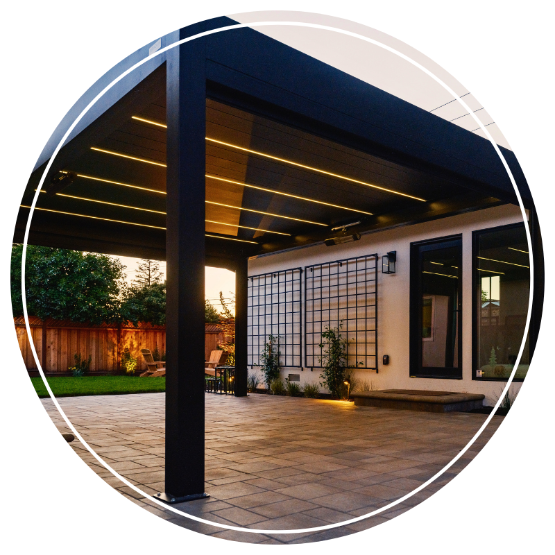 Pergola and hardscaped backyard patio