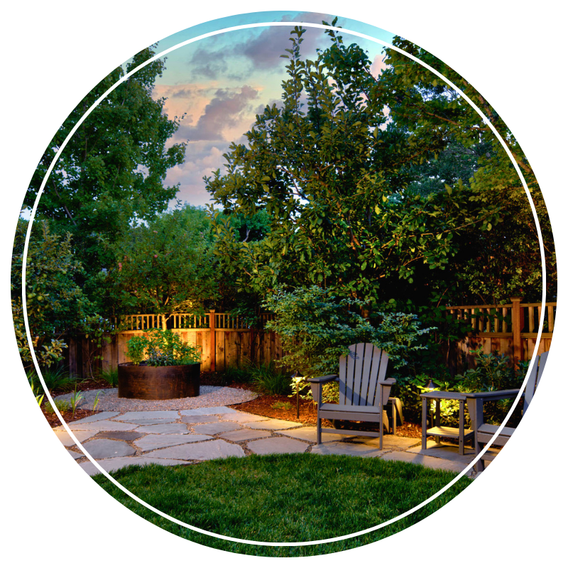 Residential backyard with hardscaped patio