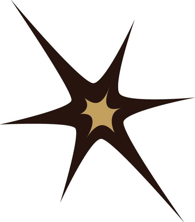 A stylized burst or explosion graphic with a central beige star-shaped element surrounded by sharp, asymmetric brown spikes.