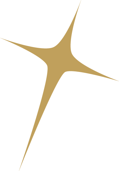 A gold star shape with four points on a black background.