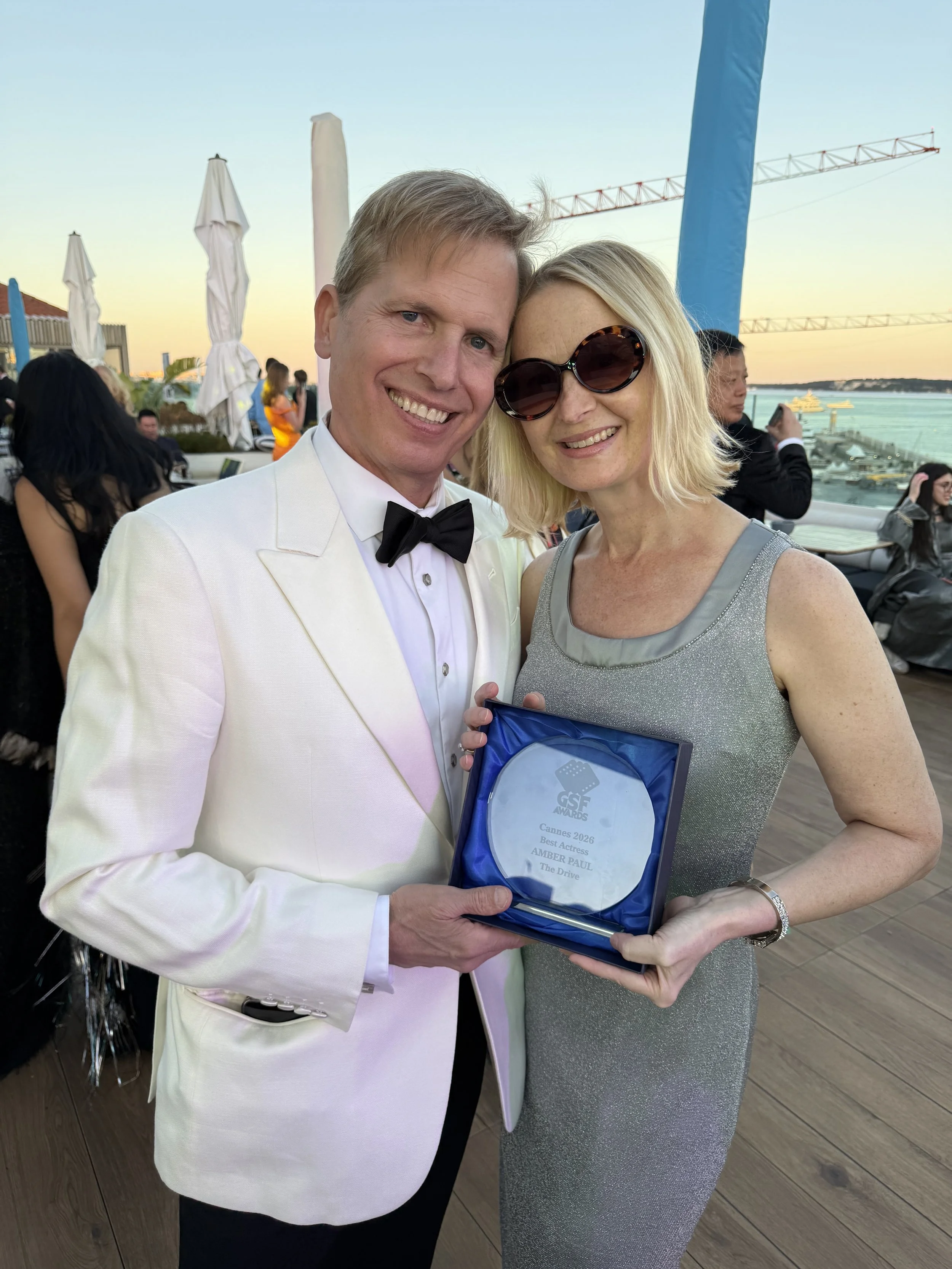 Cannes 2026 David Arrow & Amber Paul, winner of Best Actress at Global Short Film Awards for THE DRIVE