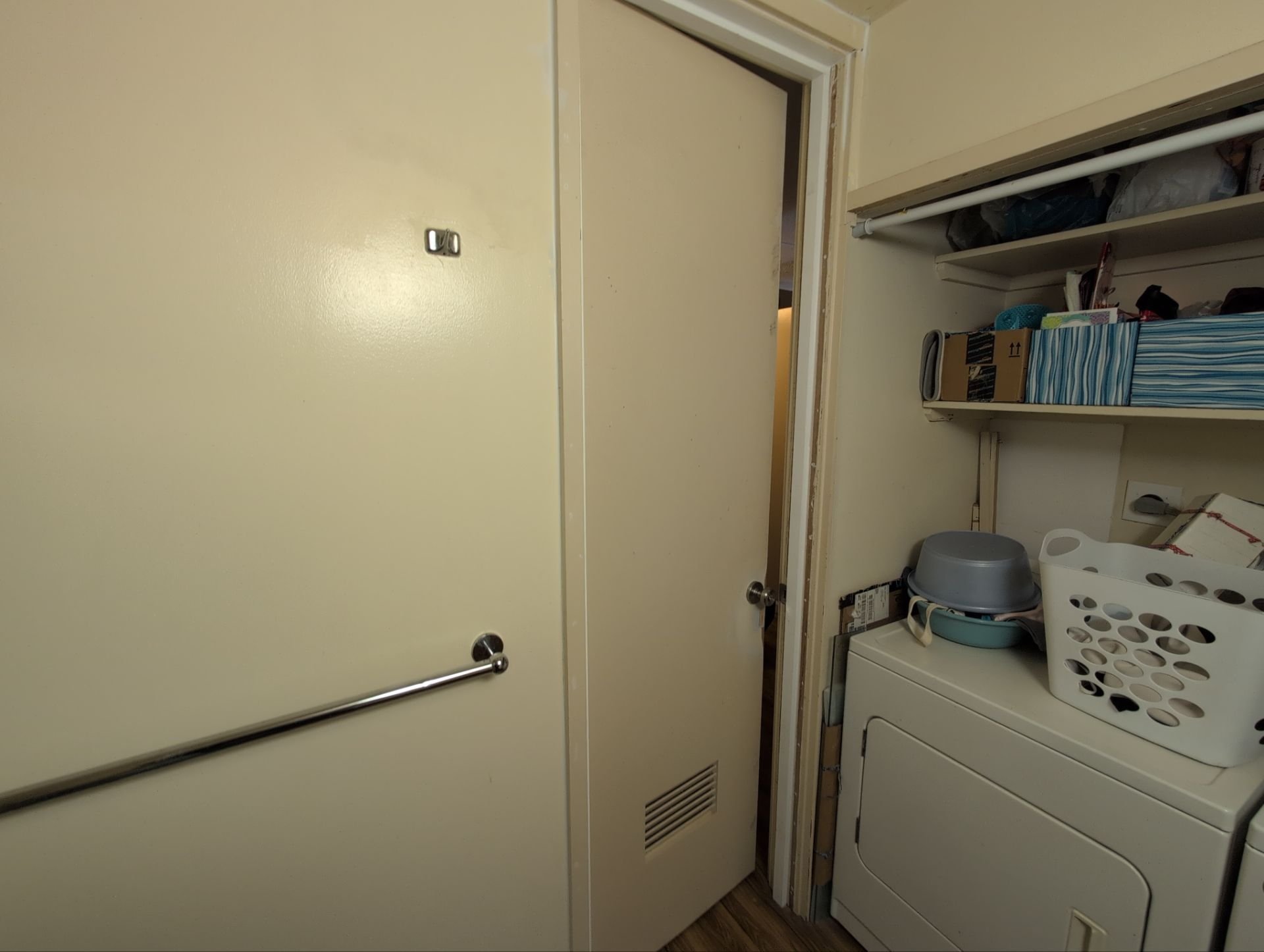 Bathroom pocket door converted to swinging door