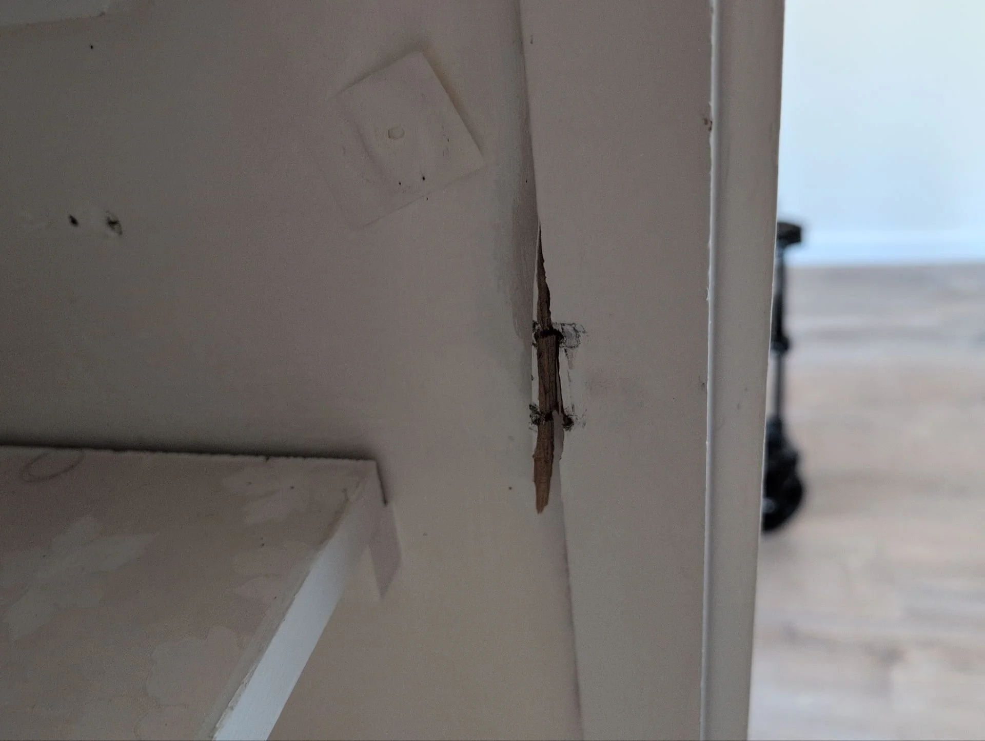Various wood repairs & shelf bracket installed