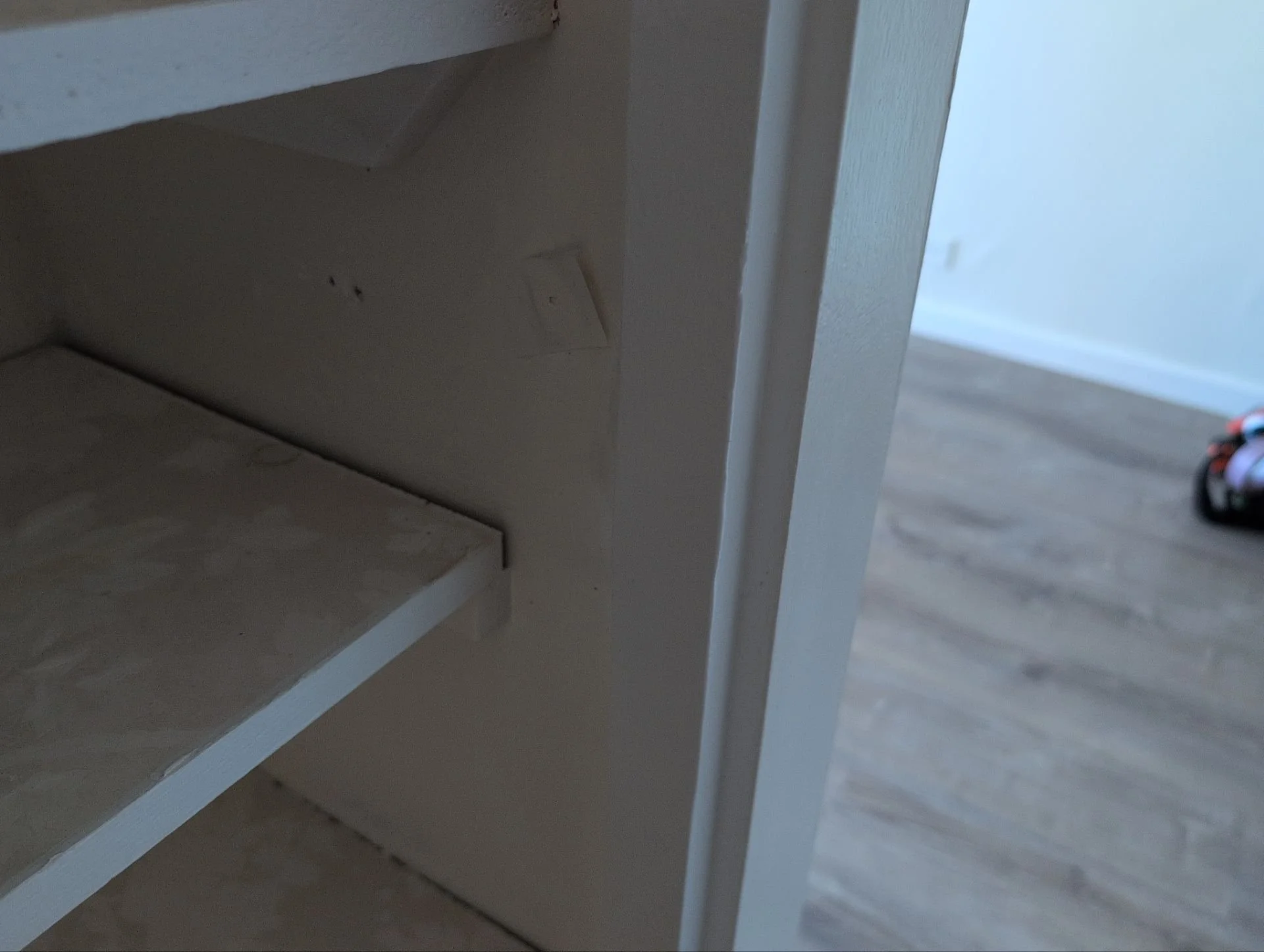 Various wood repairs & shelf bracket installed