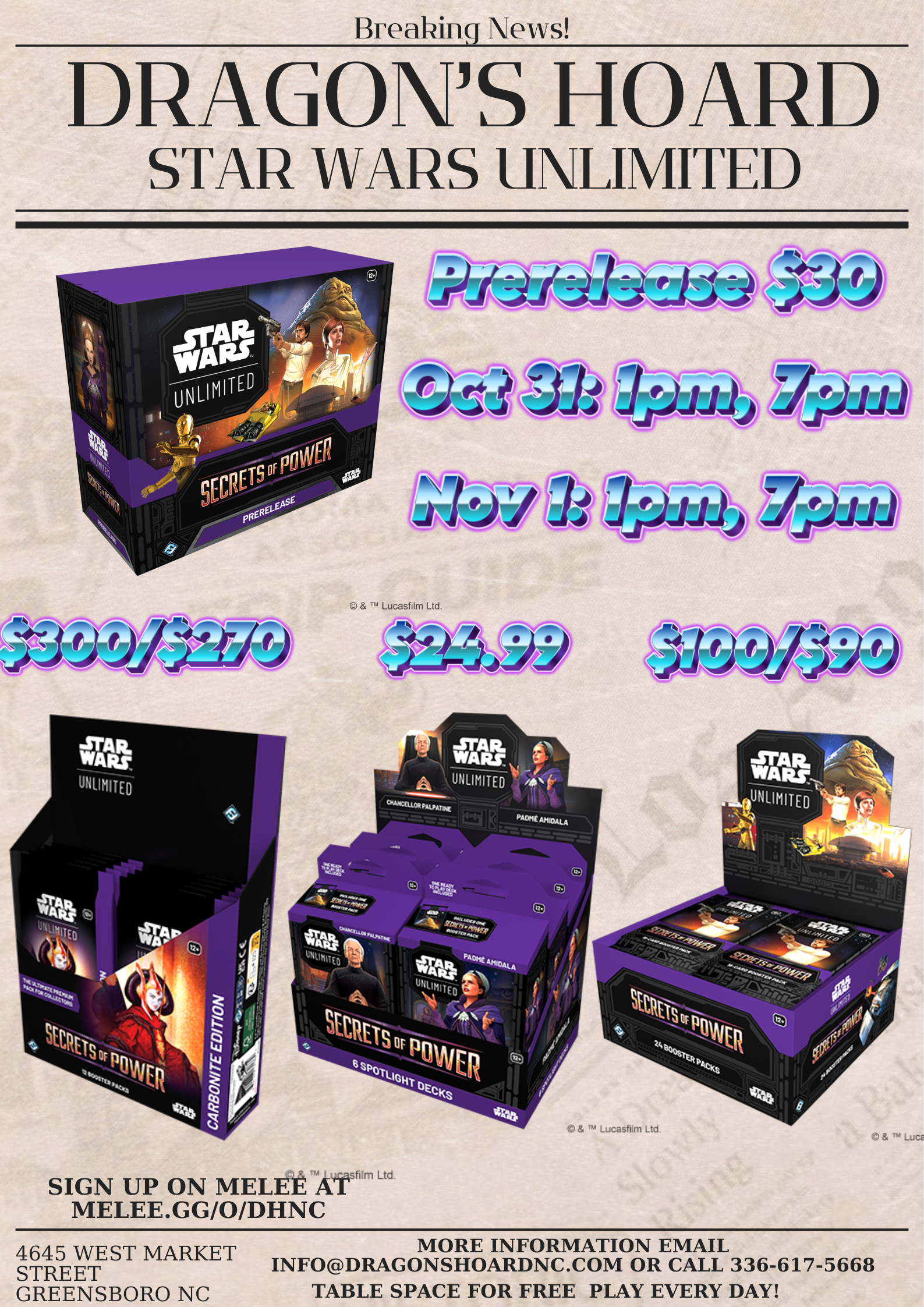 Star Wars Unlimited Secrets of Power Prerelease
