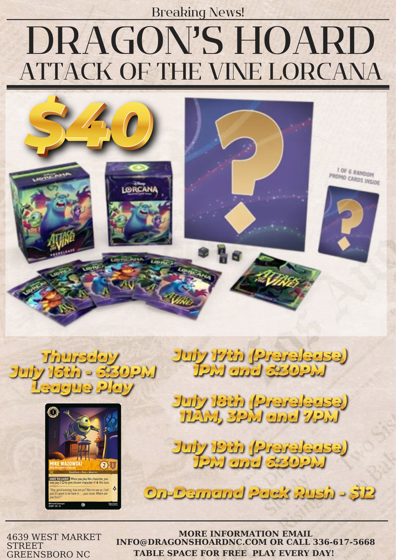 Lorcana Attack of the Vine Prerelease