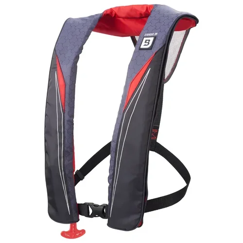 Rot-schwarze Marlin H50 PFD Schwimmweste mit verstellbaren Gurten.