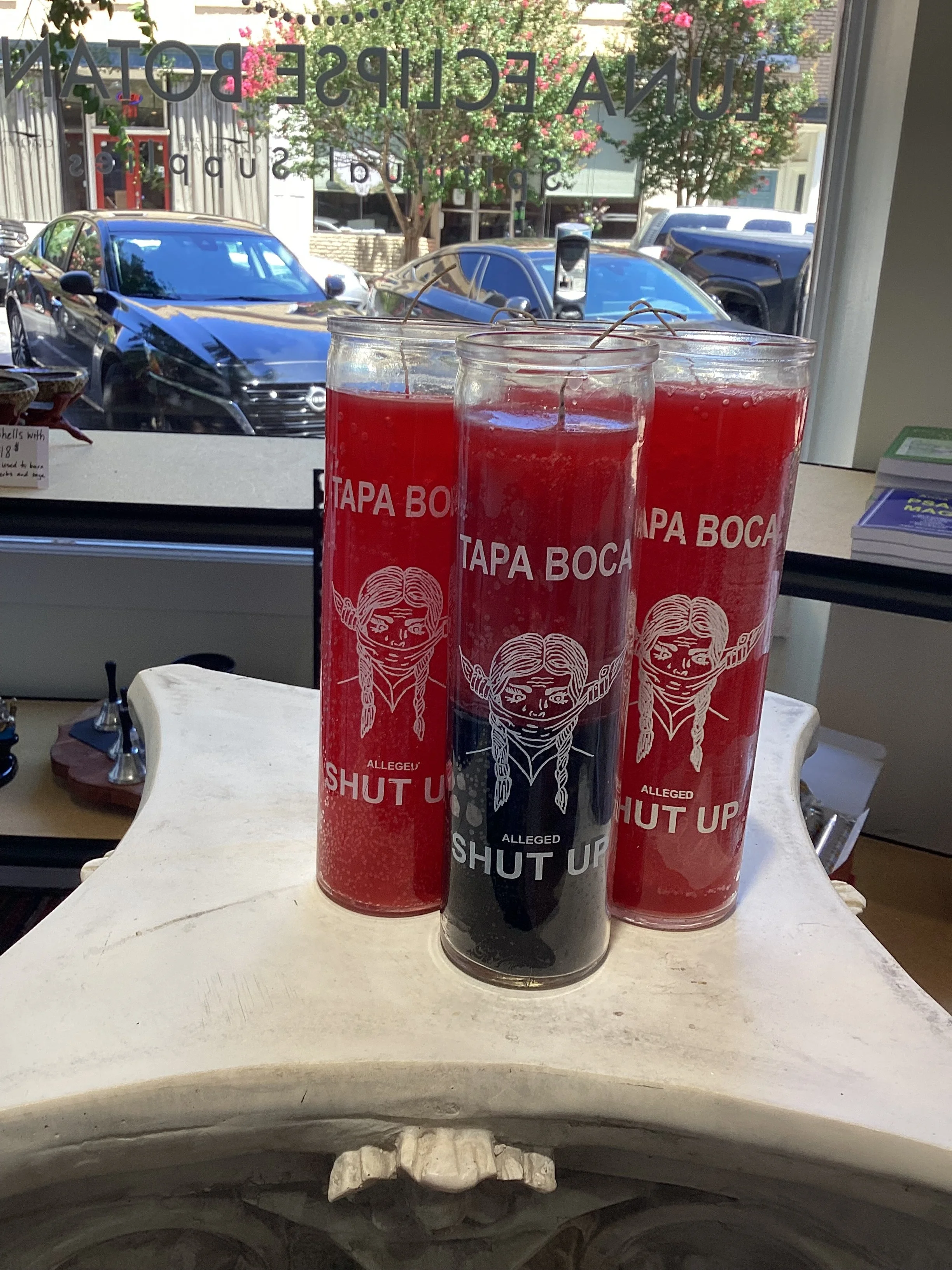 Shut up red and black candle