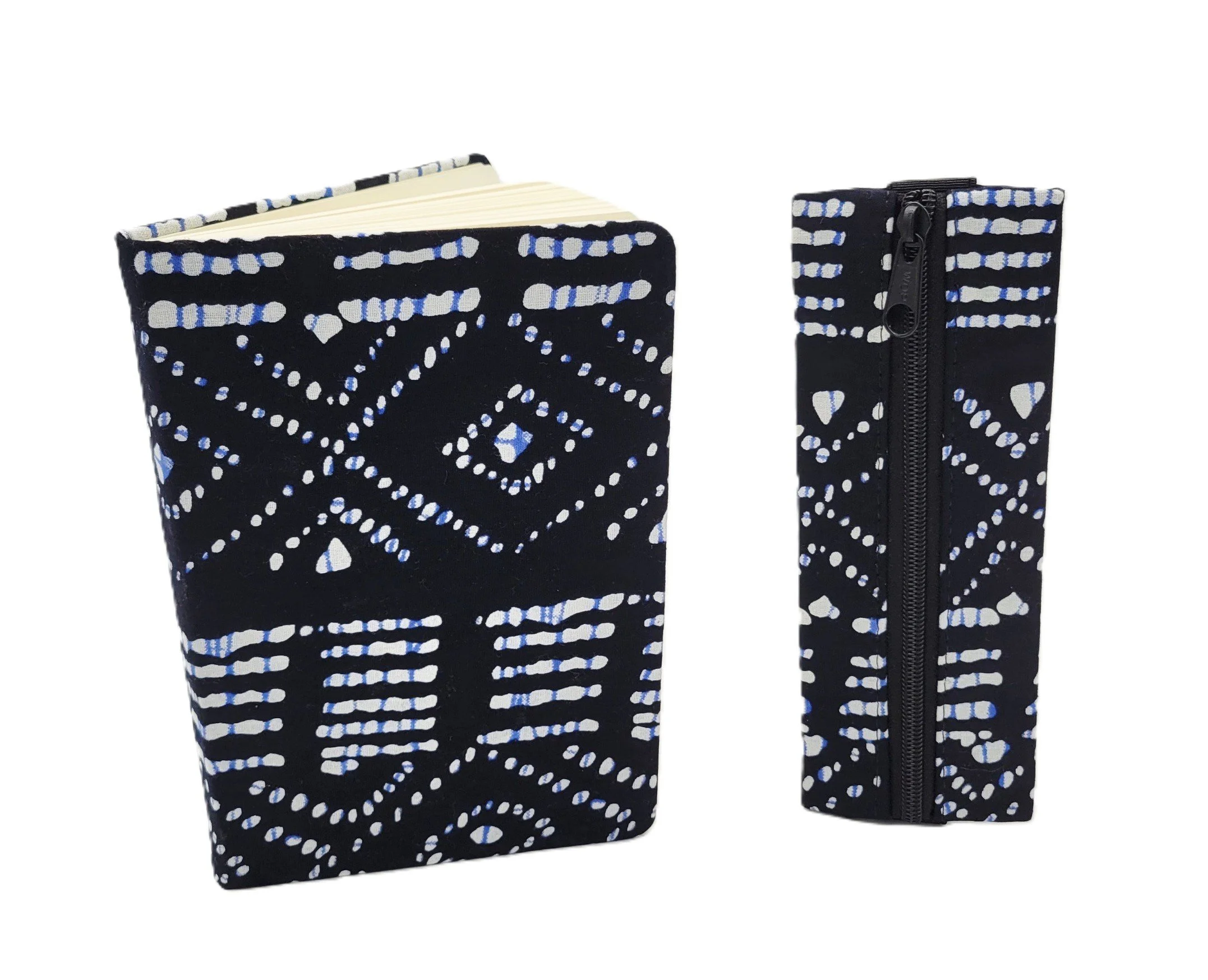 JOURNAL BOOK & POUCH - Blue & White Kitenge Print
