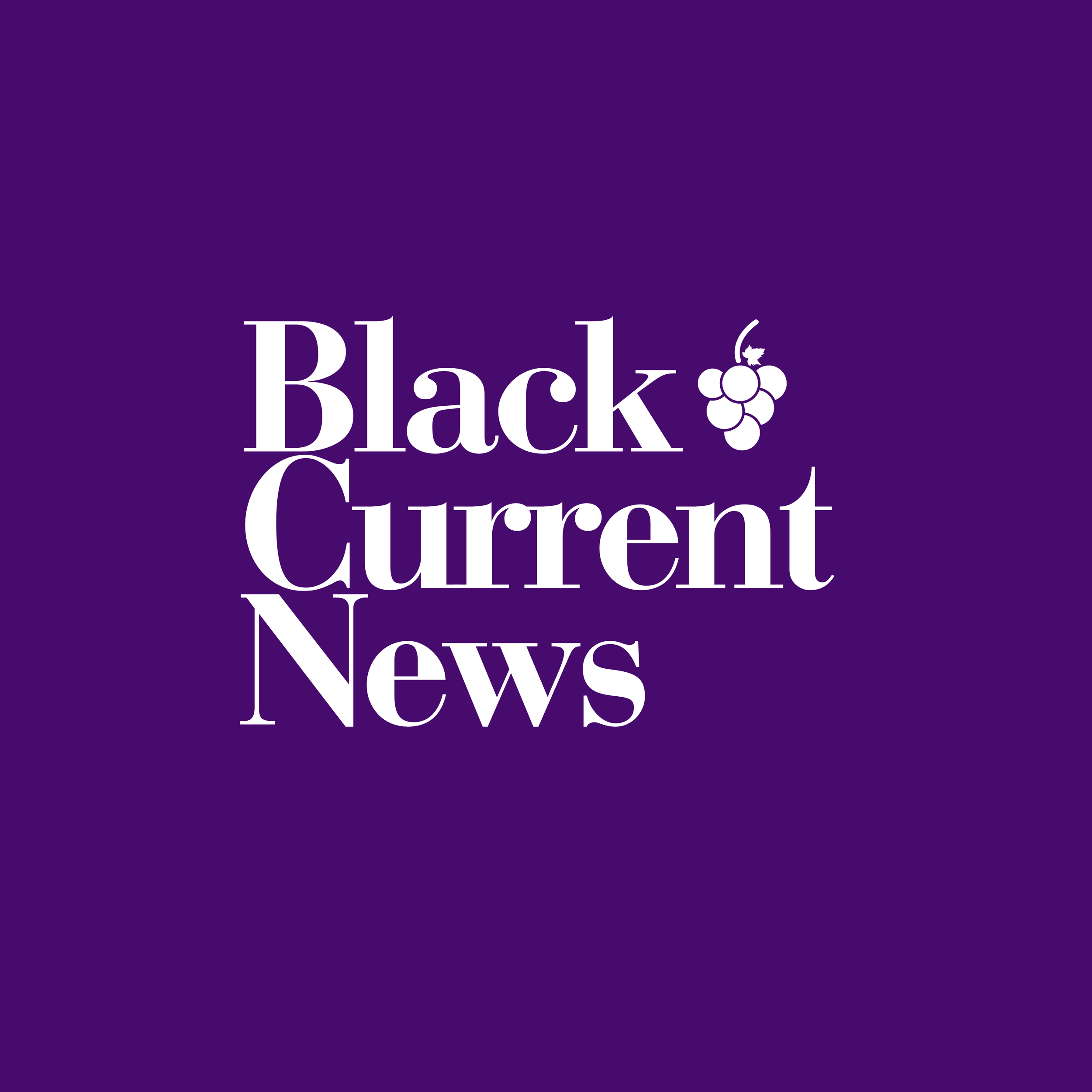 Black Current News logo on purple background