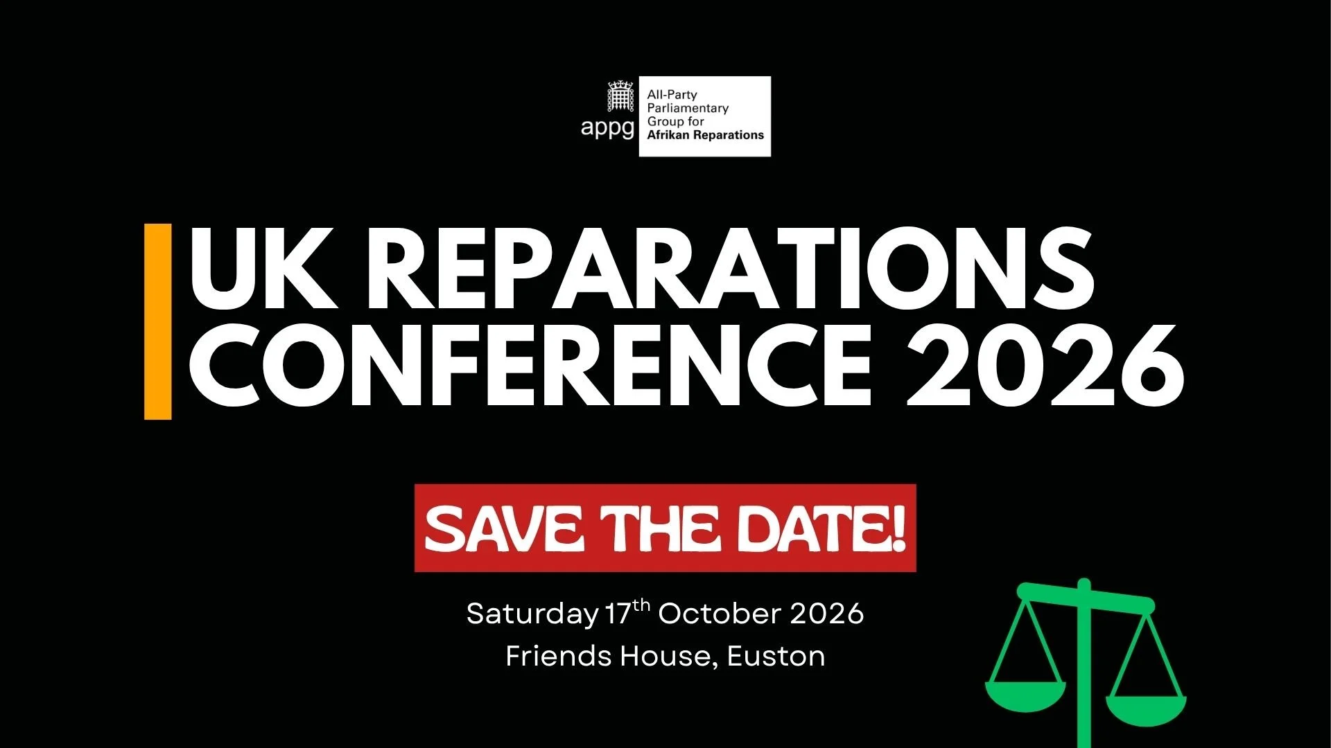 Save the Date Graphic from the APPG for Afrikan Reparations, informing web users that the conference returns on Saturday 17th October 2026
