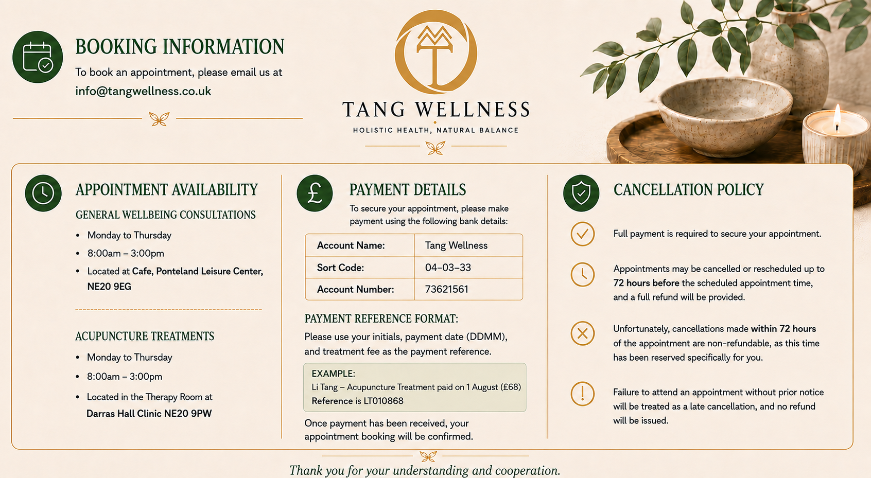 Booking information & cancellation policy of Tang Wellness