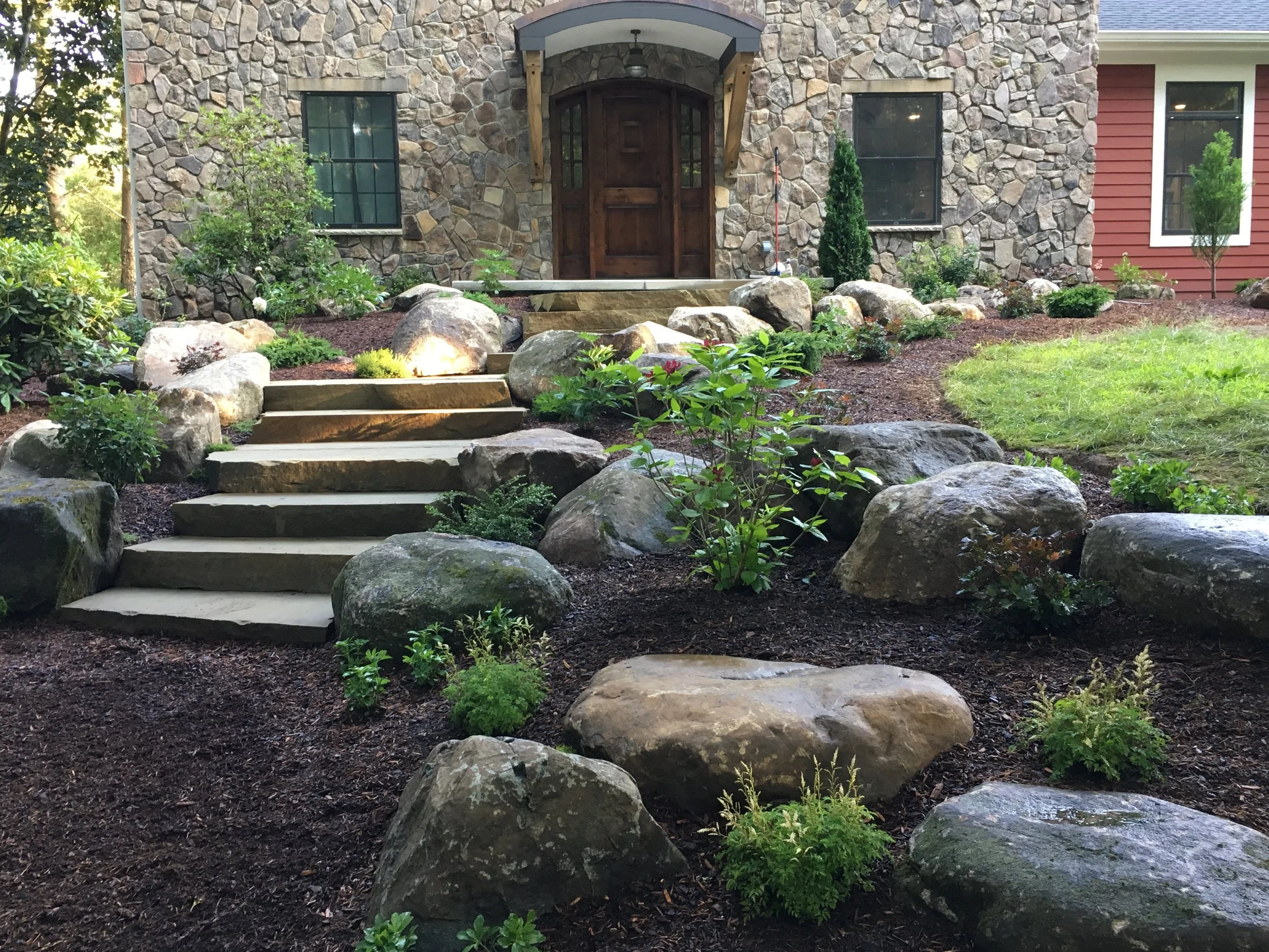 Stone steps leading up to door