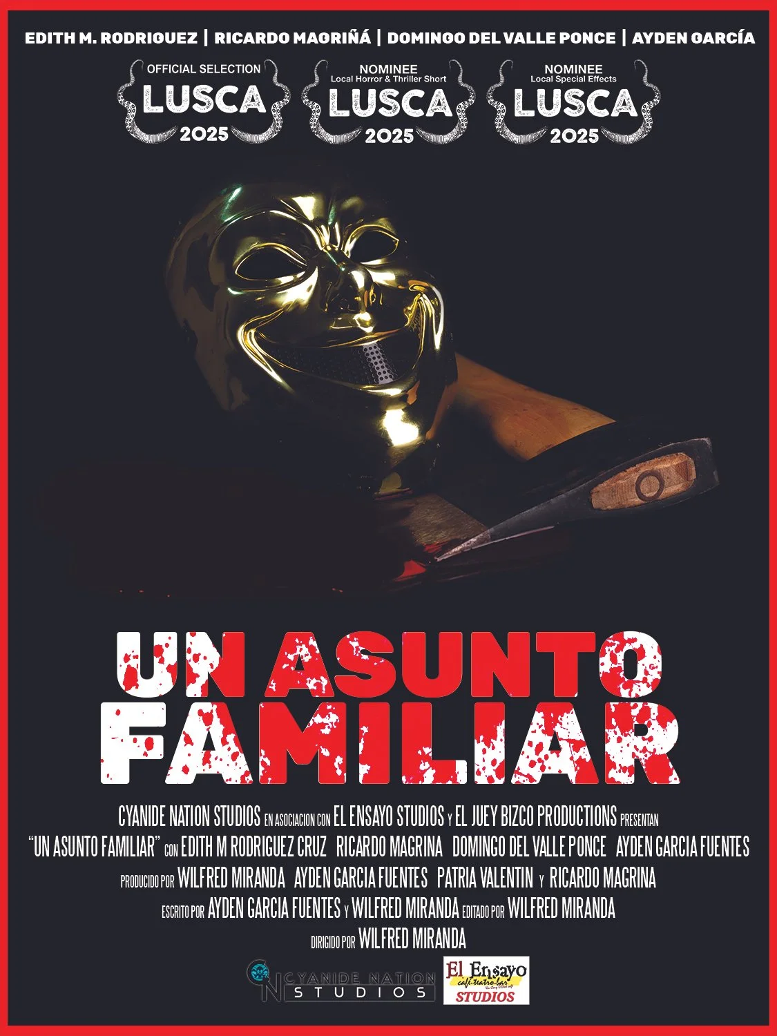 Cartel de cortometraje titulado 'Noche de Talentos' con una niña observando una máquina de escribir antigua, en tonos cálidos y con texto en español.
