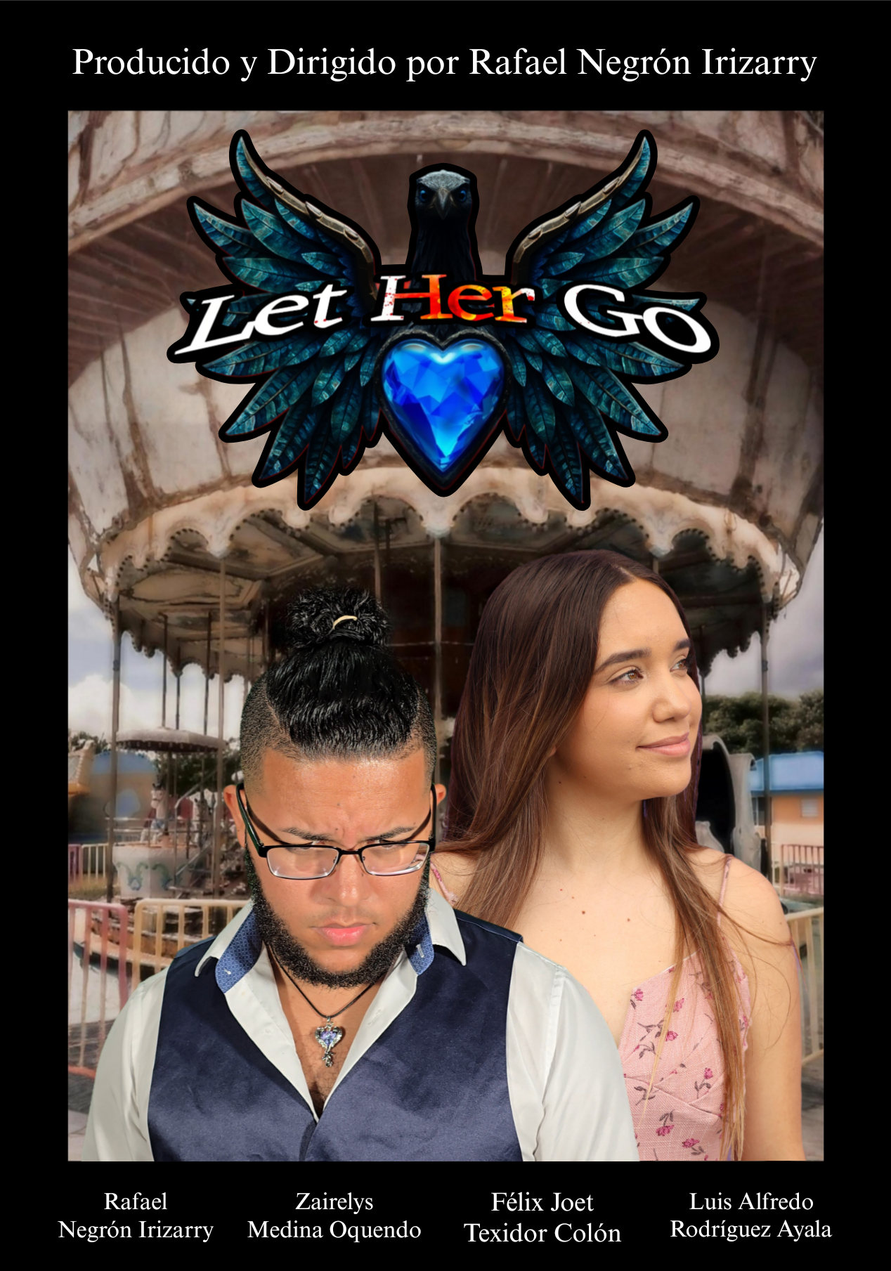 Portada de un cortometraje titulado 'La sombra que me persigue', dirigido por Kamila Ortiz Morales. La imagen muestra a una mujer con cabello oscuro, vista desde atrás, que se encuentra frente a una pared con sombra proyectada.