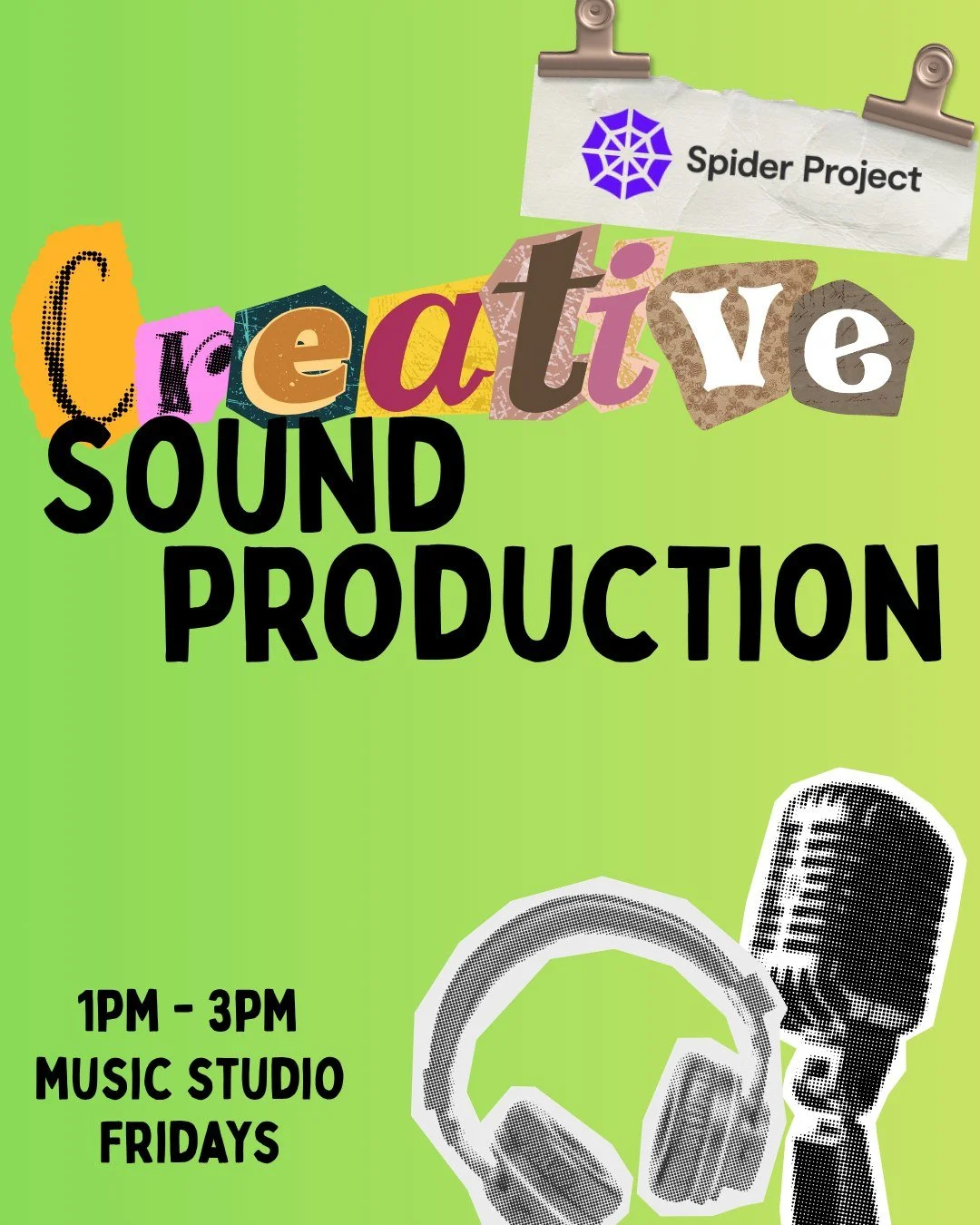 Creative Sound Production 🔊

Join us down at Spider for our Creative Sound Production session from 1pm - 3pm in our Music Studio 🎶

Learn how to create and produce the next big hit 🤩

#spiderproject #wirral #uk #creativearts #recovery #mentalhealt