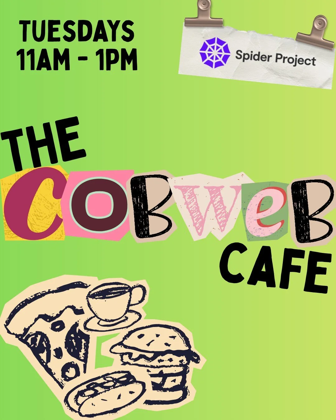 The Cobweb Cafe here at Spider Project 🕸

Down at Spider, every Tuesday, one of our lovely volunteers cooks up a storm and treats our members to some fabulous free food!

From comfort food to gourmet, The Cobweb Cafe will greet you with a good smile