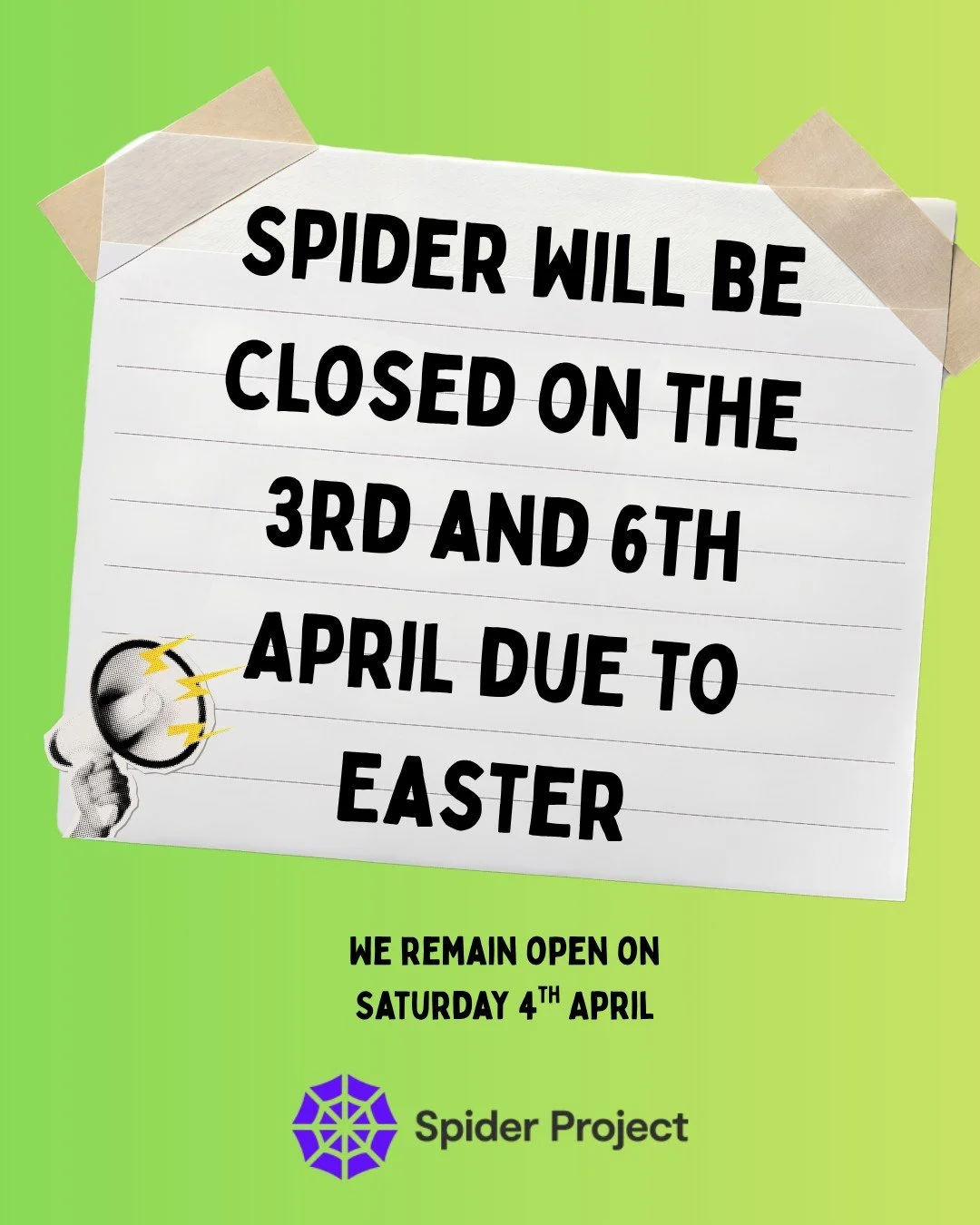 Spider will be closed on the 3rd and 6th April due to Easter ❗

We remain open on Saturday 4th April

#spiderproject #wirral #uk #creativearts #recovery #mentalhealth #mentalhealthawareness #volunteering #volunteer #art #arts #community #birkenhead #