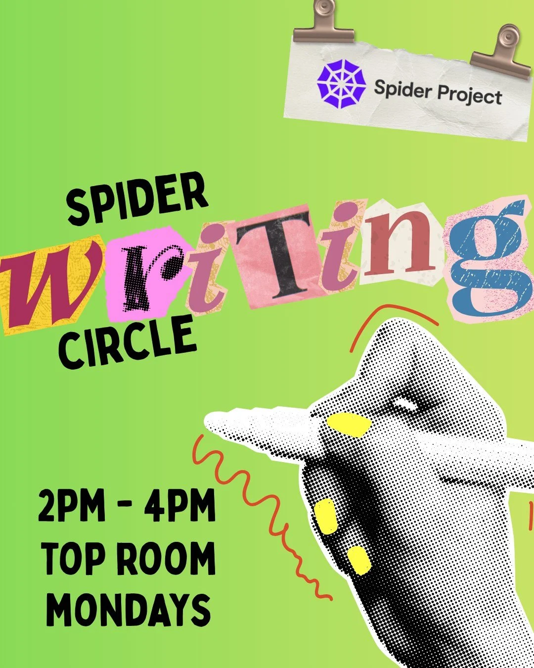 Spider Writing Circle ✍

Why not come on down and get stuck in with our Member led writing circle! 📝

Explore your creative side and let your imagination run wild. 💭

Every Monday from 2pm - 4pm in the Top Room.

#spiderproject #wirral #uk #creativ