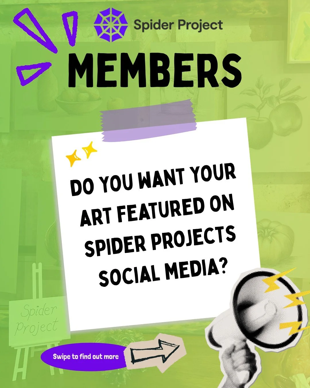 Calling all Spider Project members 🚨

Do you want YOUR art showcased? 👀

It can be a piece of writing you're proud of or your best picture from photography! We'd love to see anything you've created in Spider!

Swipe to find out more! ➡

#spiderproj