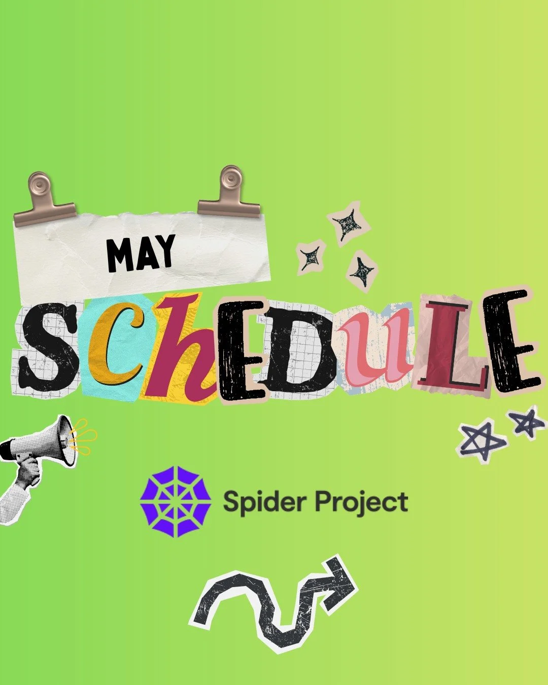 Spider Project's May Timetable 🕷

We have lots of exciting new courses and activities happening this month, including Mental Health Awareness Week!

Just a reminder -
We are closed on Monday 4th May and 25th May due to Bank Holiday.

Intro to Music 