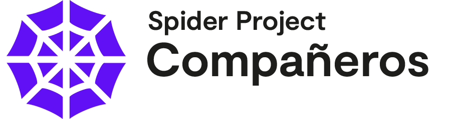 Logo for Spider Project Compa neros featuring a purple spiderweb icon and black text.